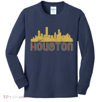 Retro Houston Skyline Texas Kids Long Sleeve Shirt