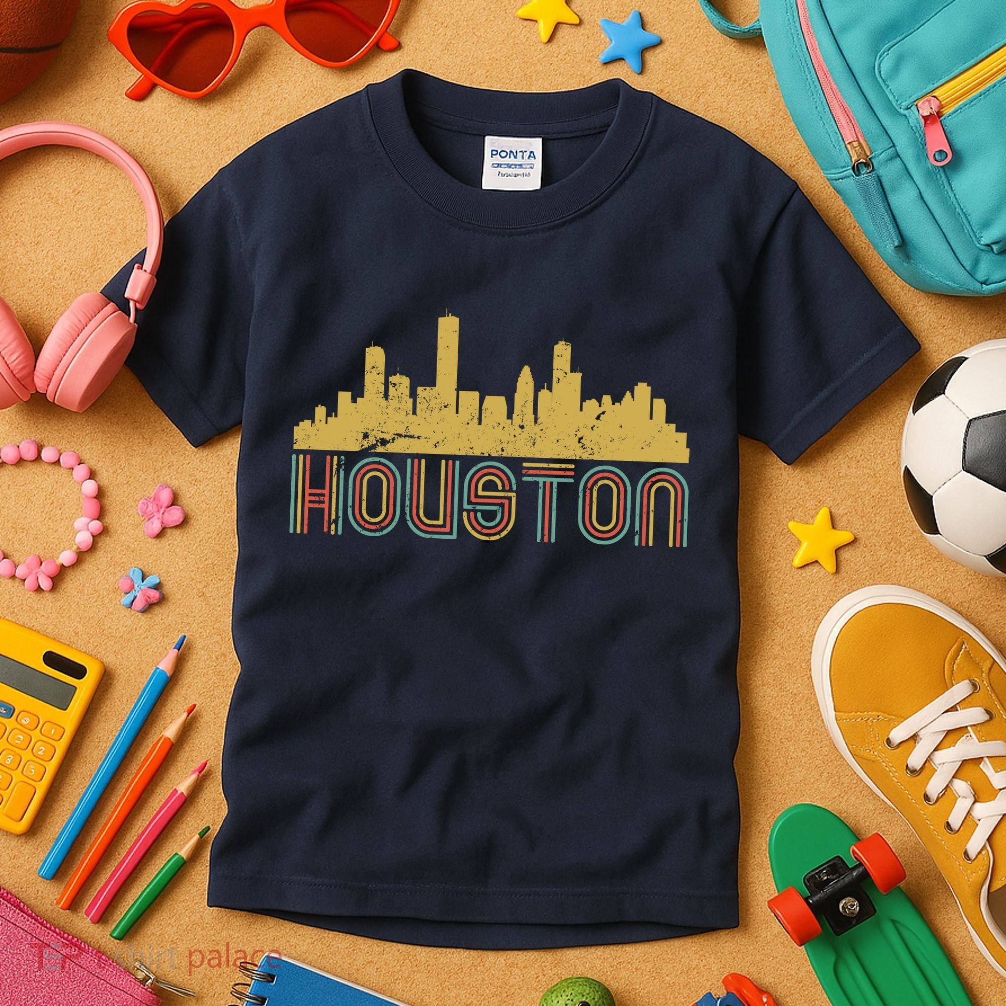 Retro Houston Skyline Texas Kids T-Shirt