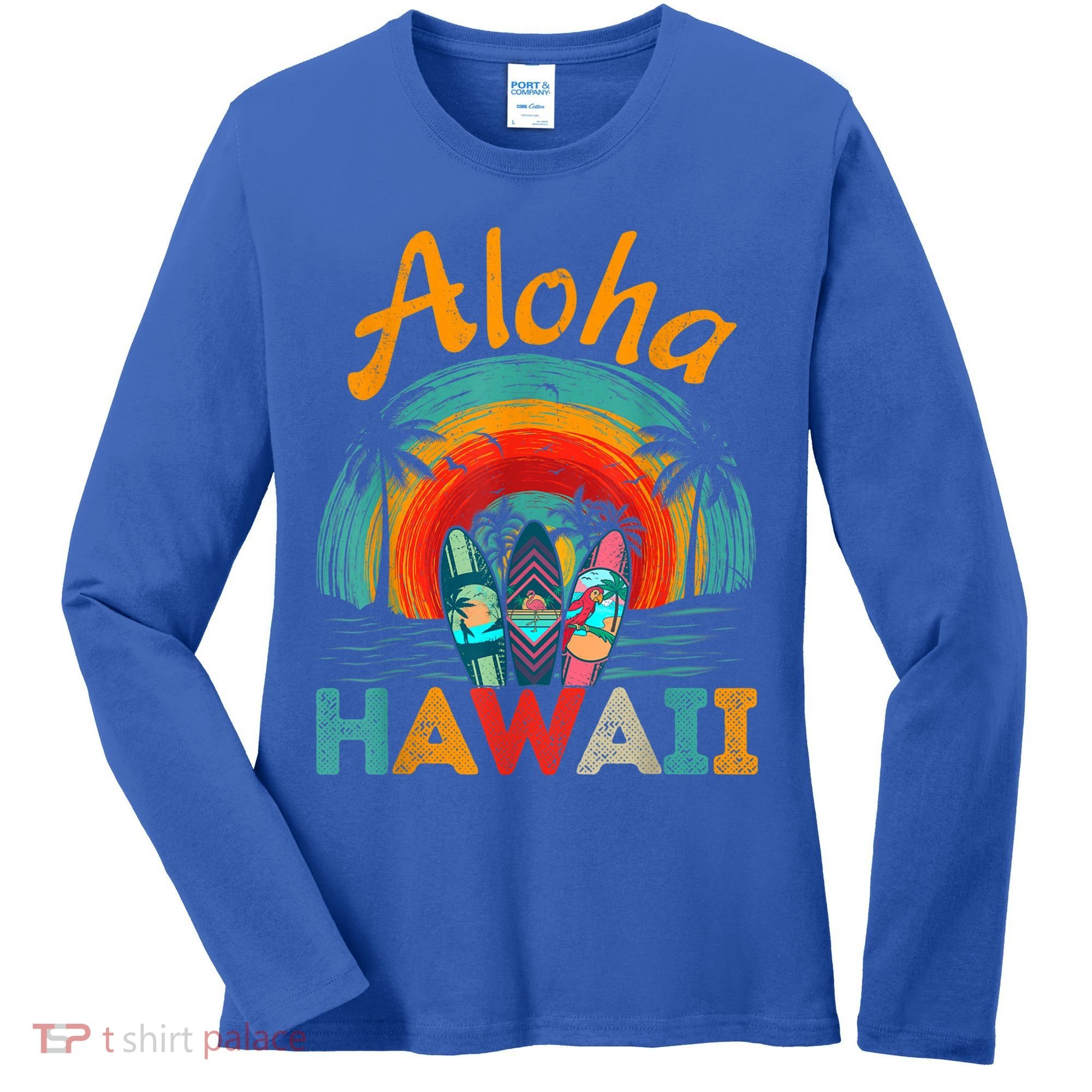 Retro Hawaiian Surfboard Aloha Hawaii Island Surfer Outfits Women's Long Sleeve Shirt