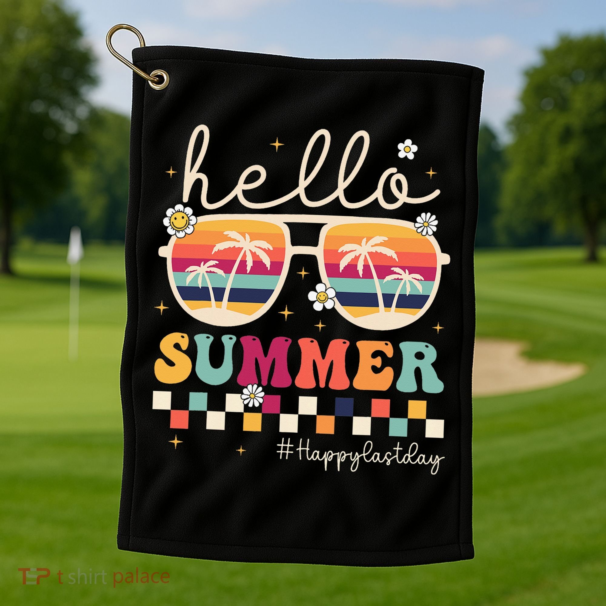 Retro Hello Summer Happy Last Day Of School Teacher Student Golf Towel