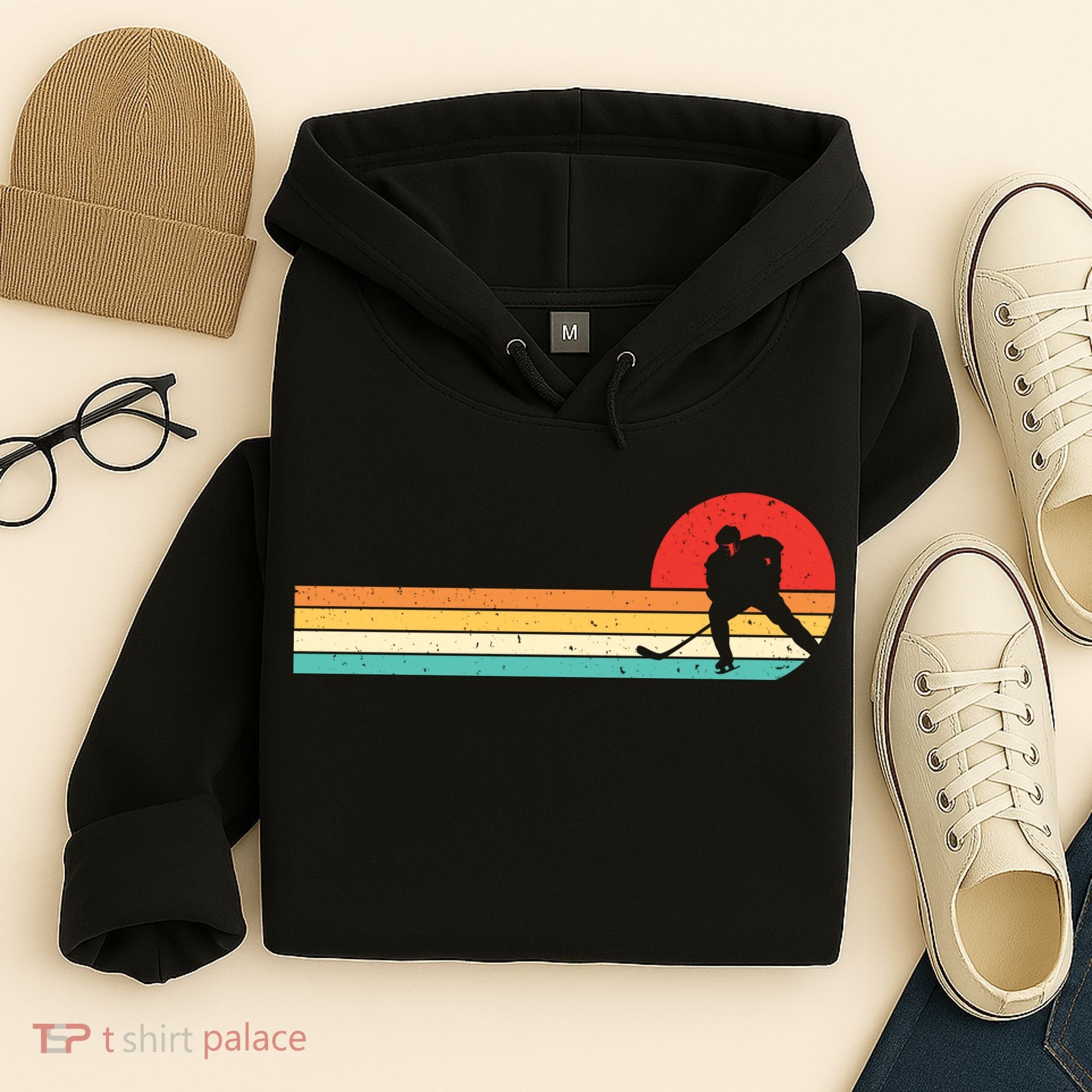 Retro Hockey Striped Logo Hoodie