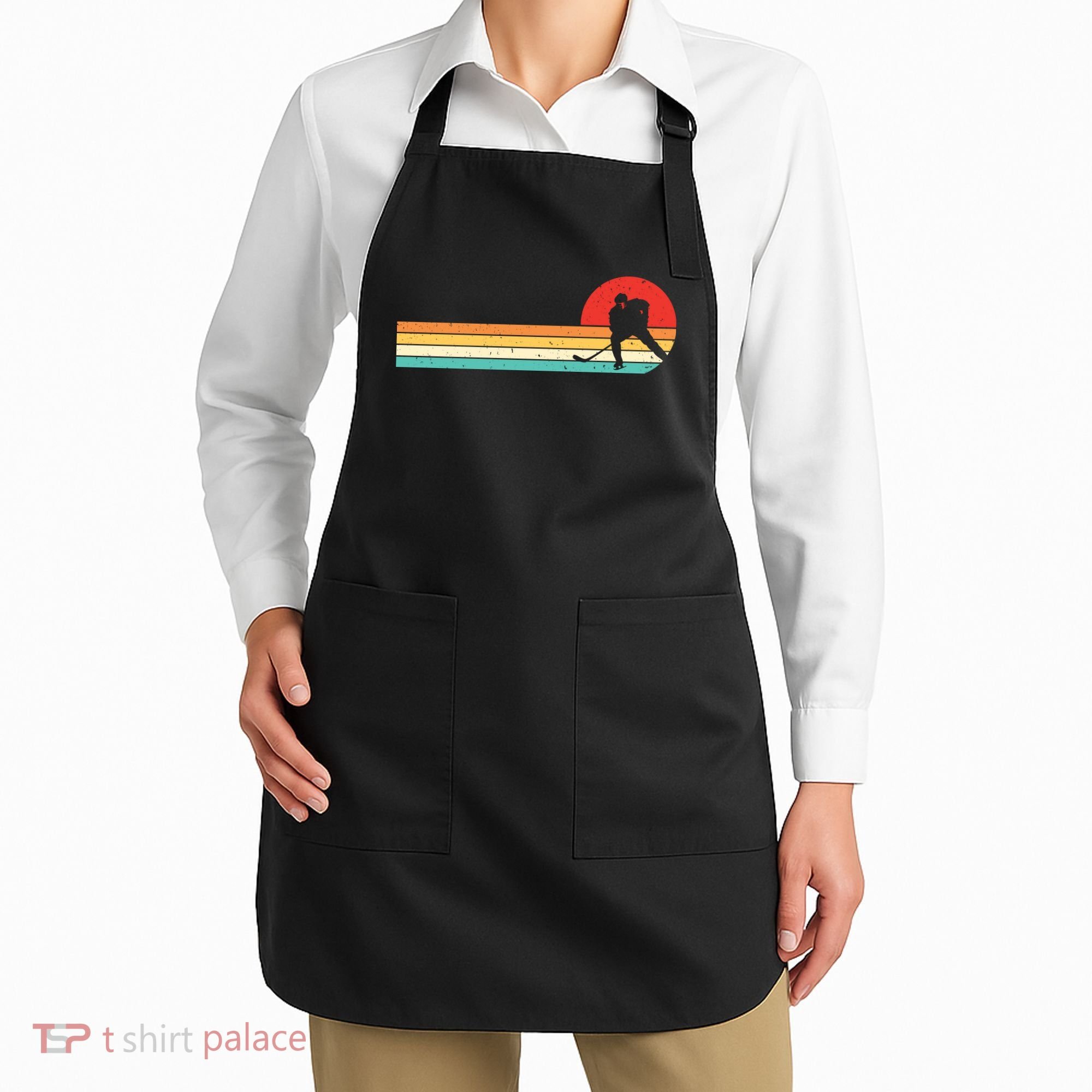 Retro Hockey Striped Logo Apron