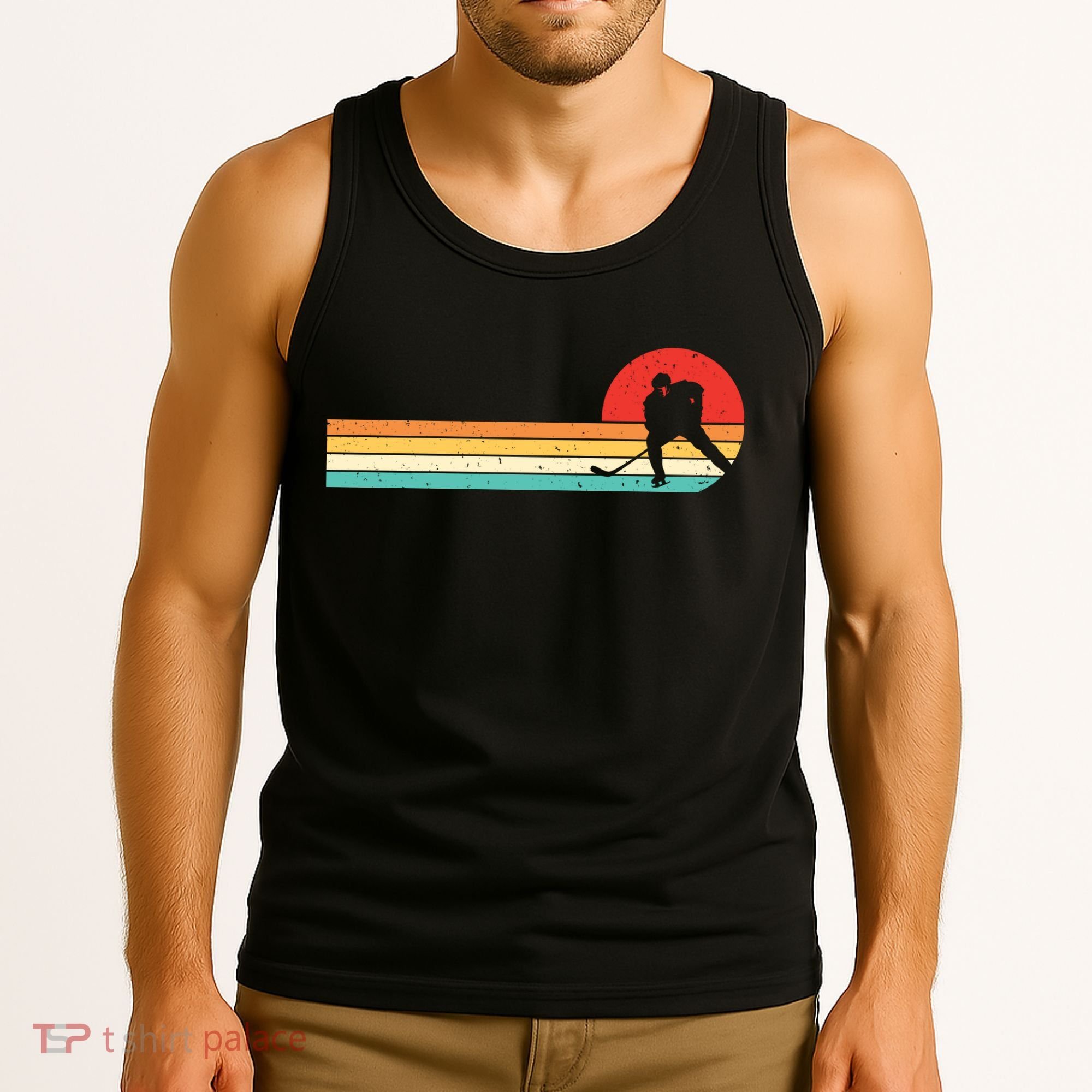 Retro Hockey Striped Logo Tank Top