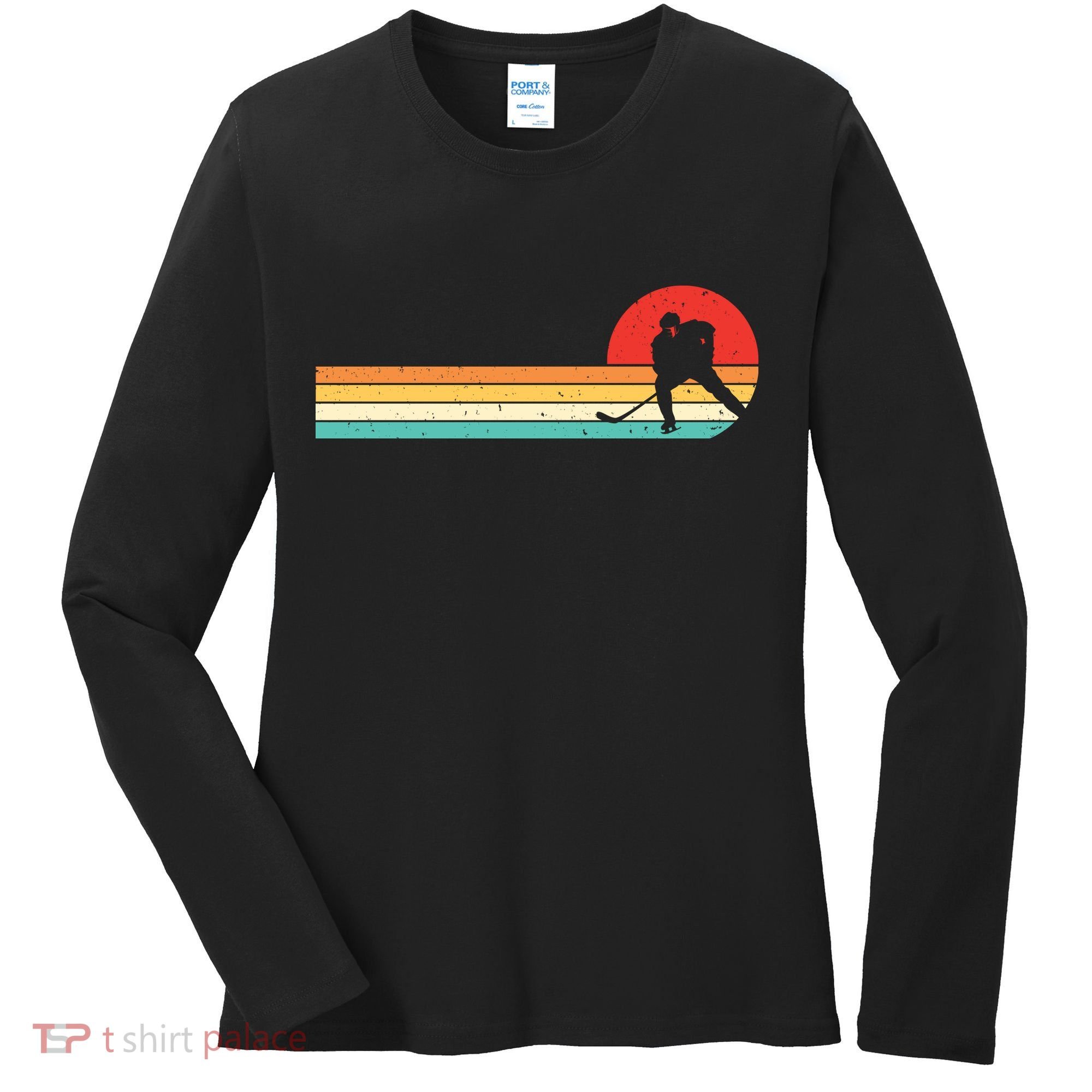 Retro Hockey Striped Logo Women's Long Sleeve Shirt
