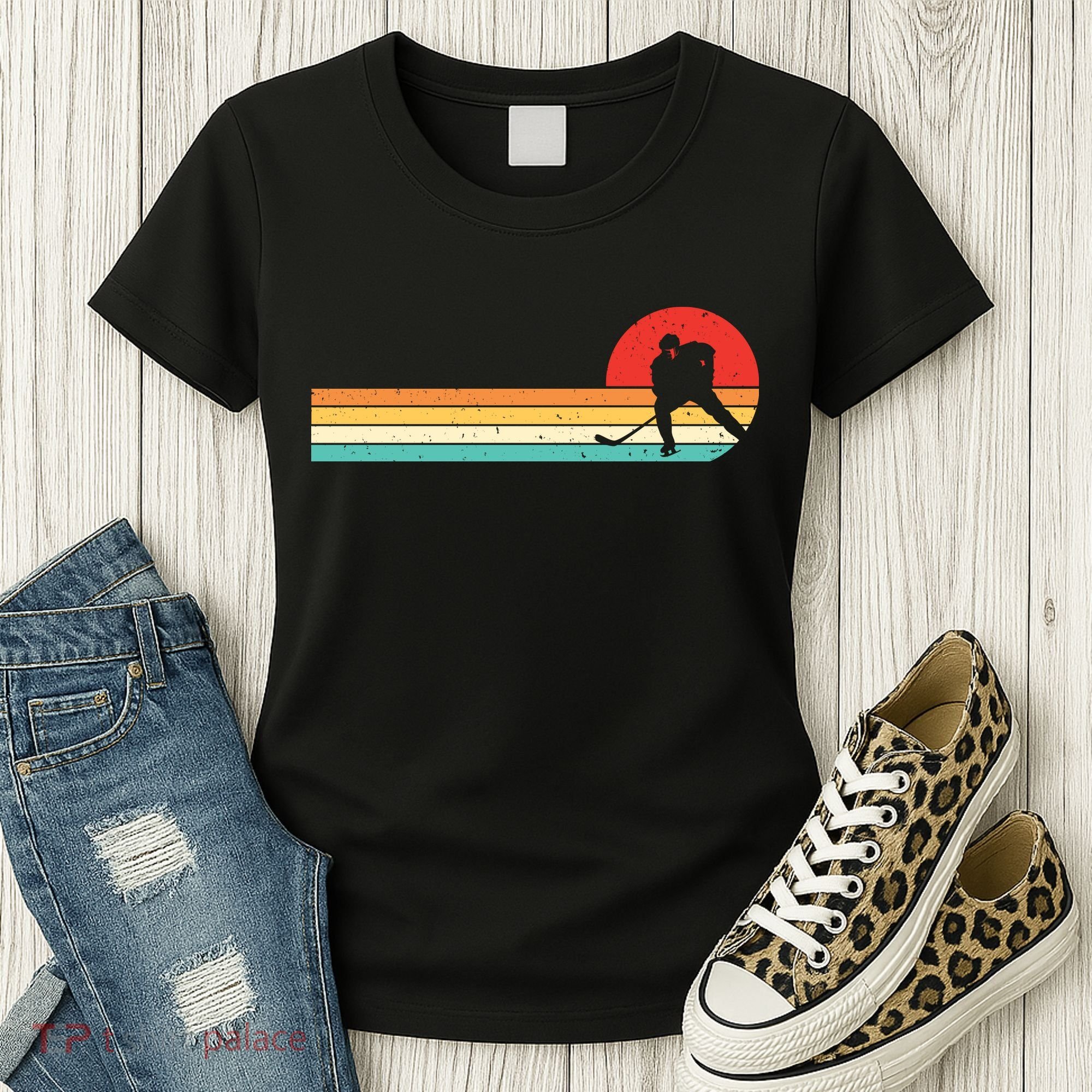 Retro Hockey Striped Logo Women's T-Shirt