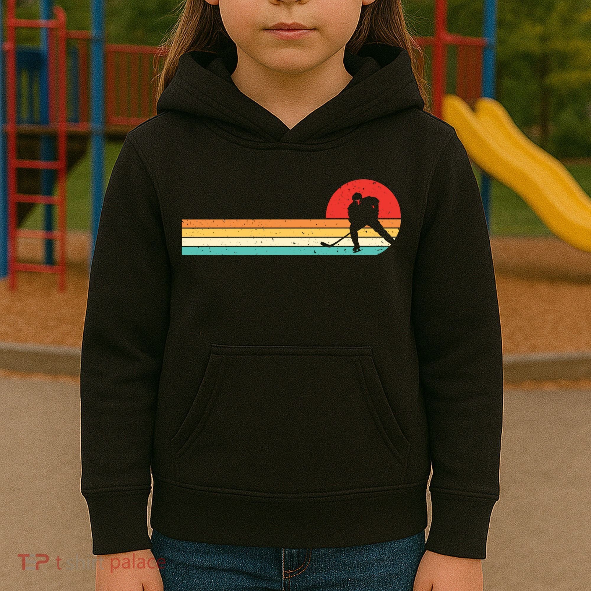 Retro Hockey Striped Logo Kids Hoodie