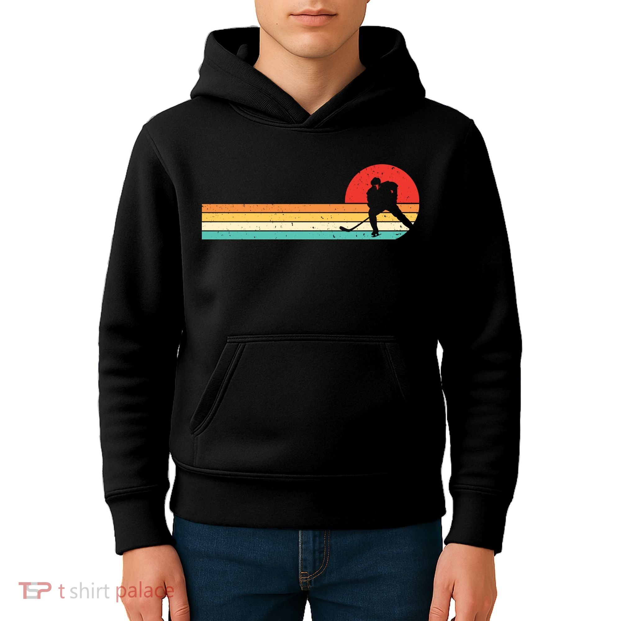 Retro Hockey Striped Logo Kids Hoodie