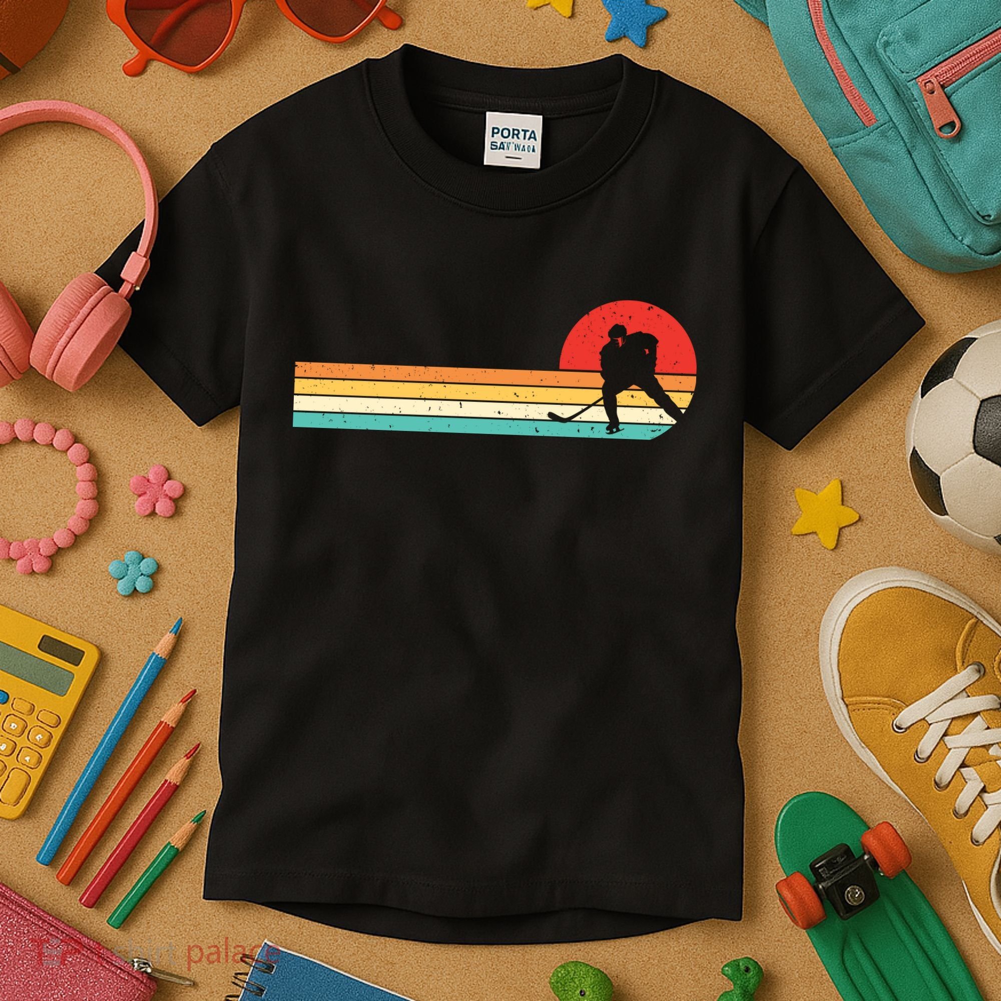 Retro Hockey Striped Logo Kids T-Shirt