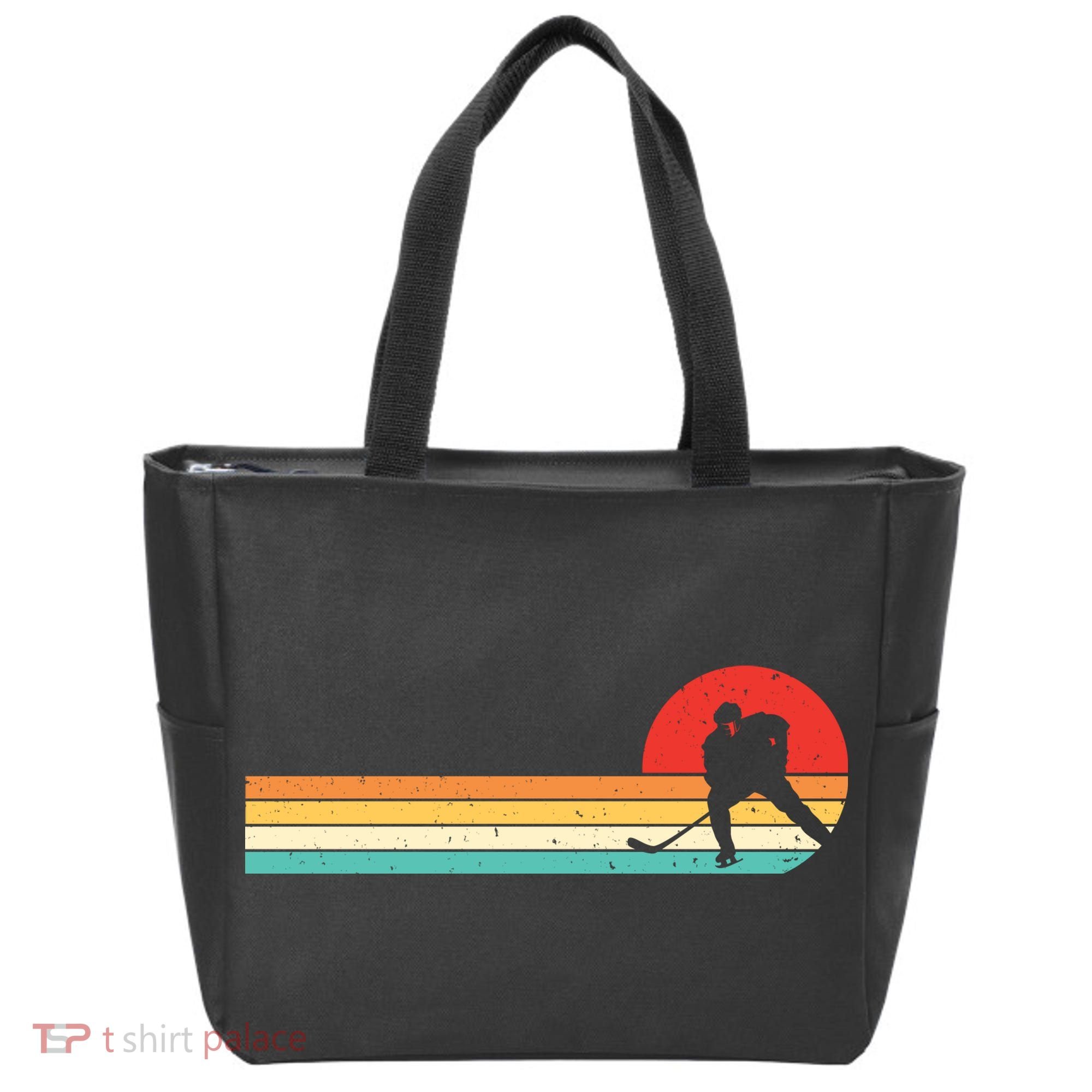 Retro Hockey Striped Logo Tote Bag
