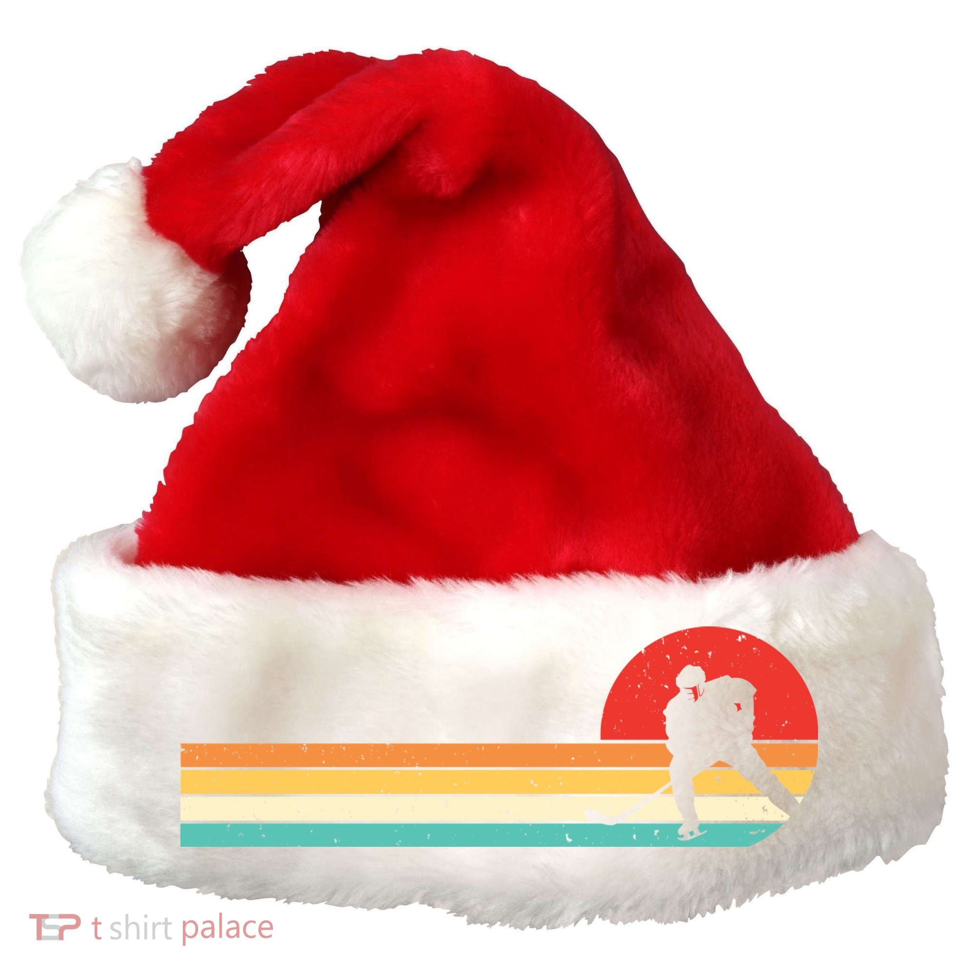 Retro Hockey Striped Logo Santa Hat