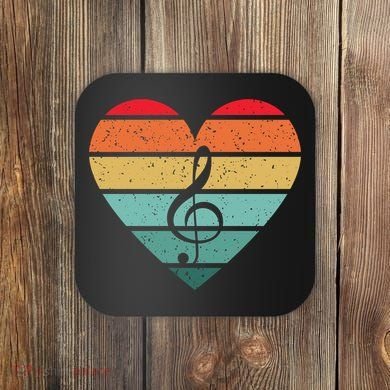 Retro Heart Sunset Note Music School Coaster