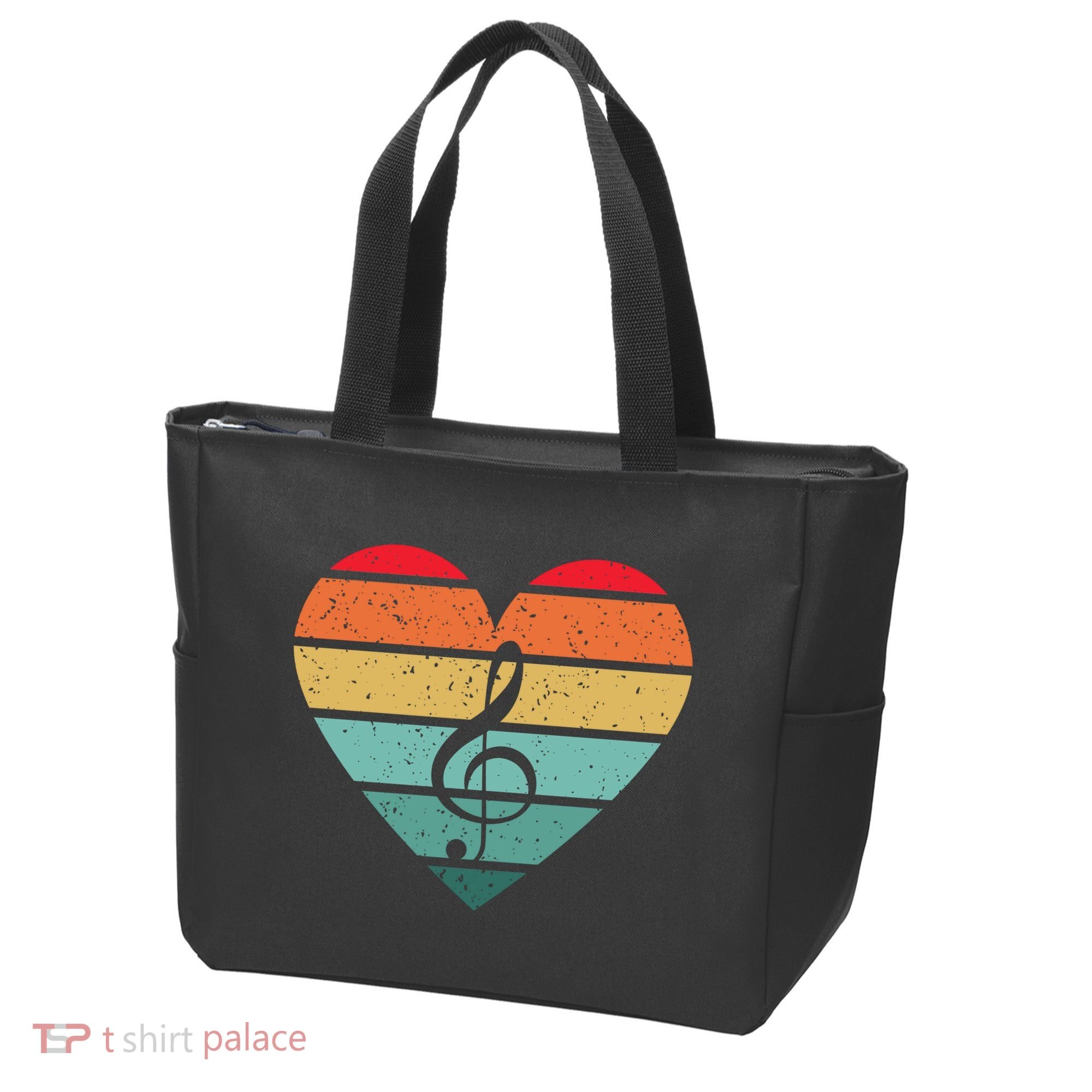 Retro Heart Sunset Note Music School Tote Bag