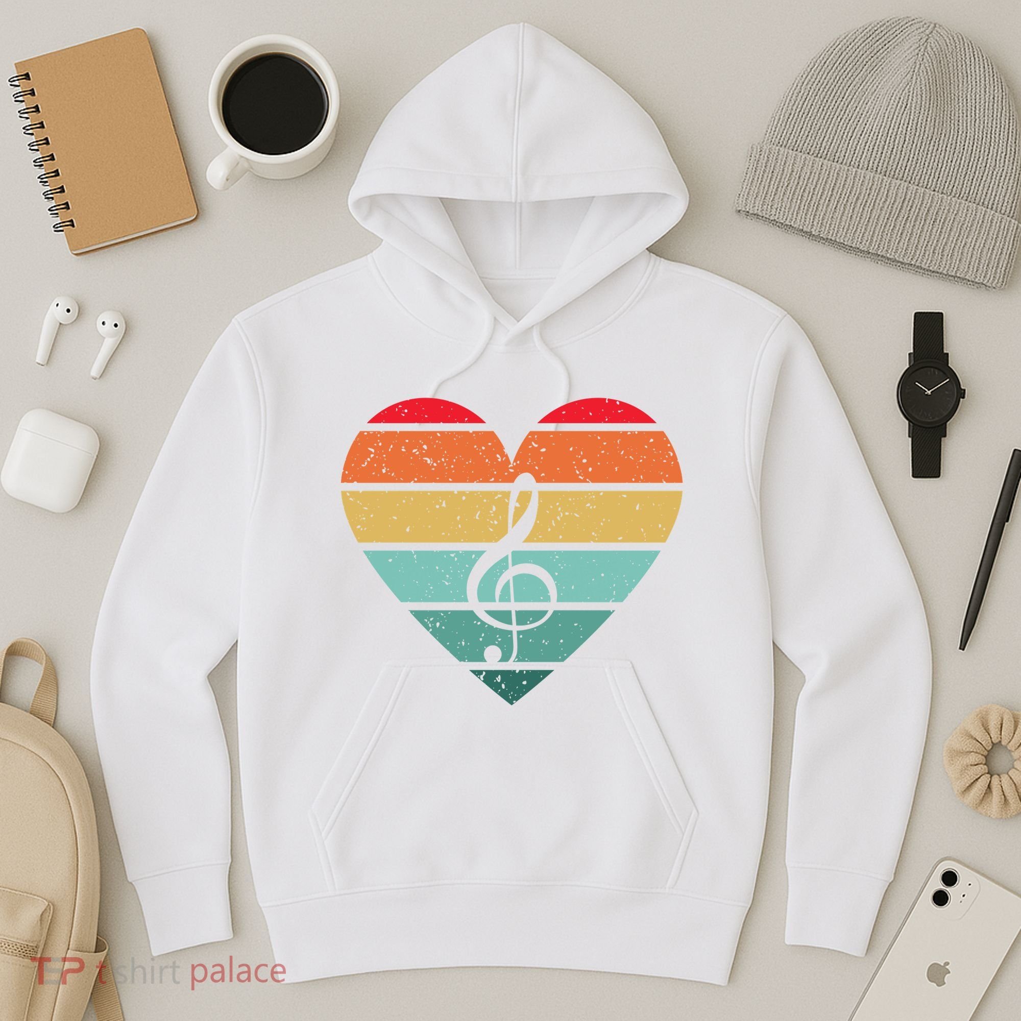 Retro Heart Sunset Note Music School Hoodie