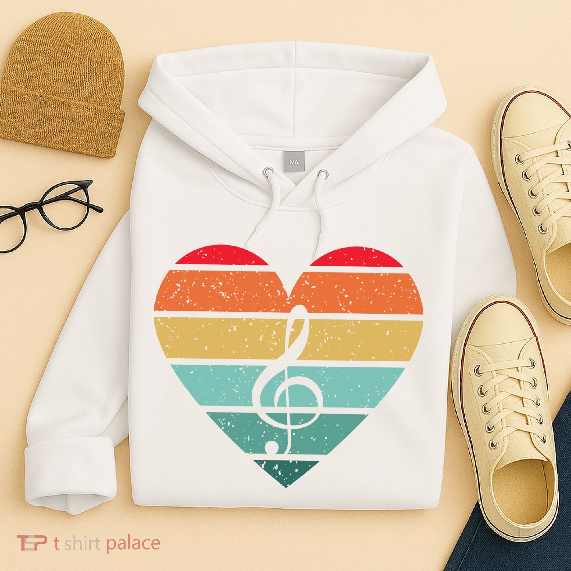 Retro Heart Sunset Note Music School Hoodie
