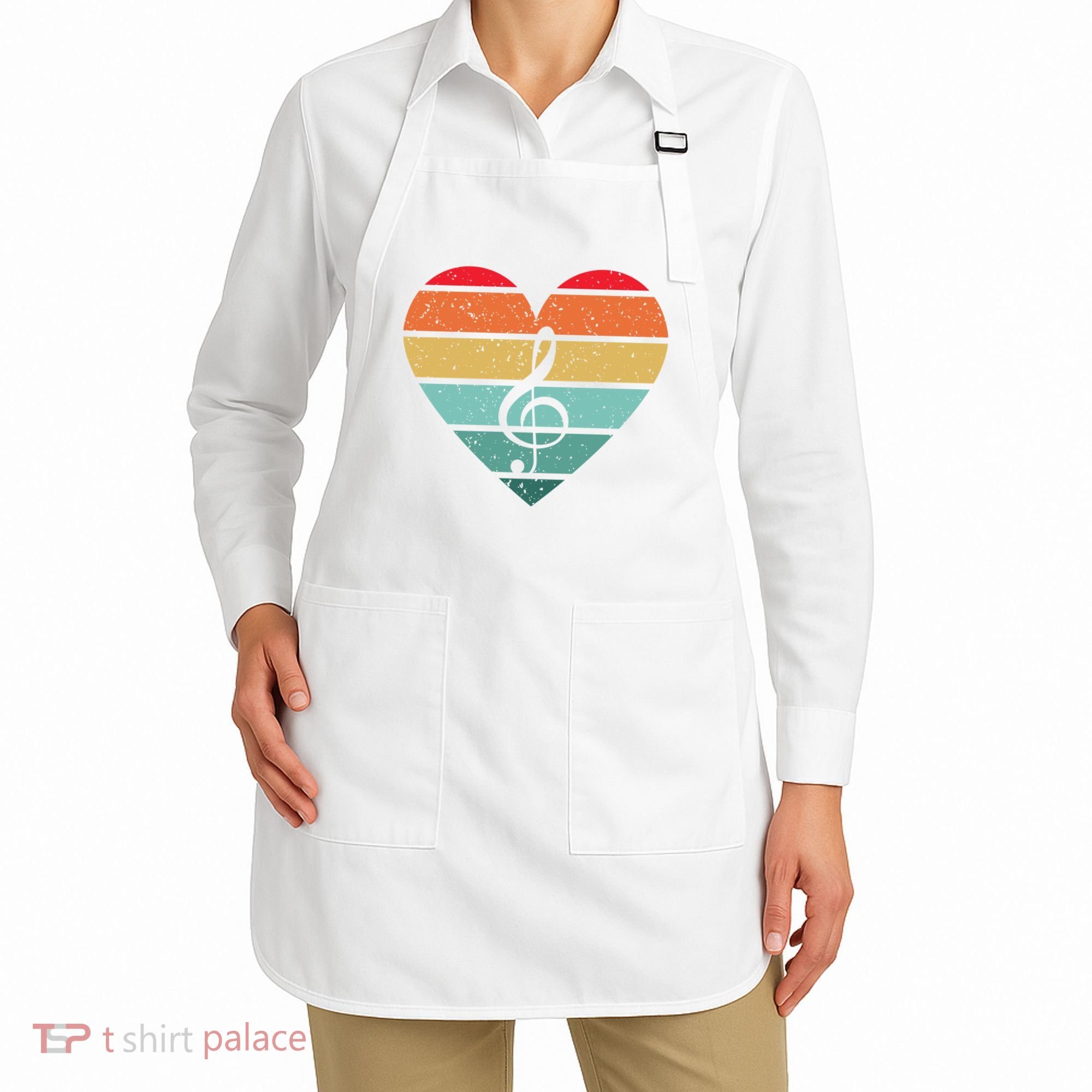 Retro Heart Sunset Note Music School Apron