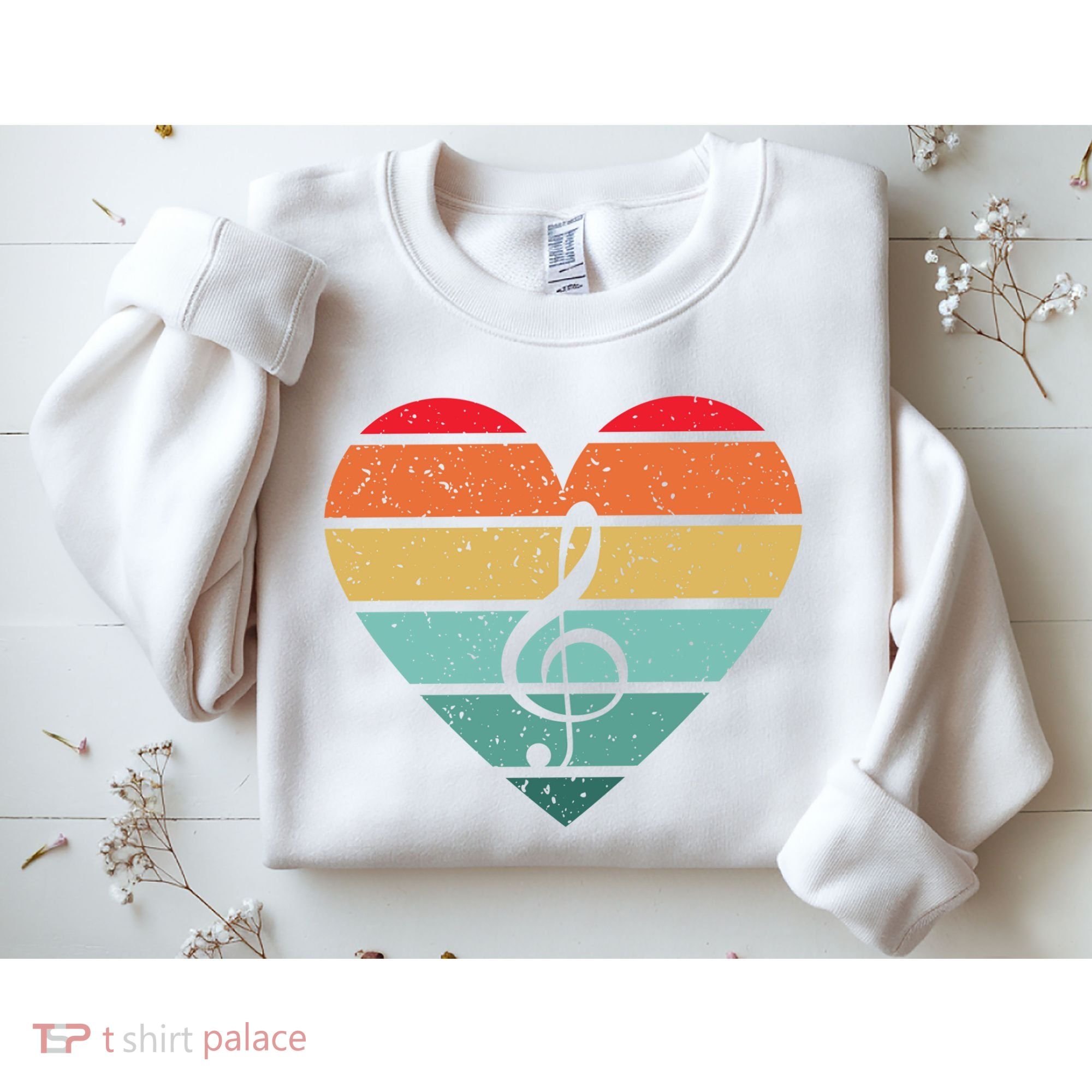 Retro Heart Sunset Note Music School Sweatshirt