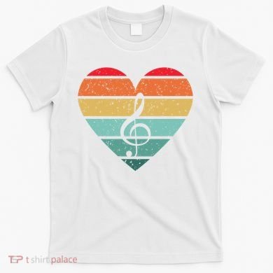 Retro Heart Sunset Note Music School T-Shirt