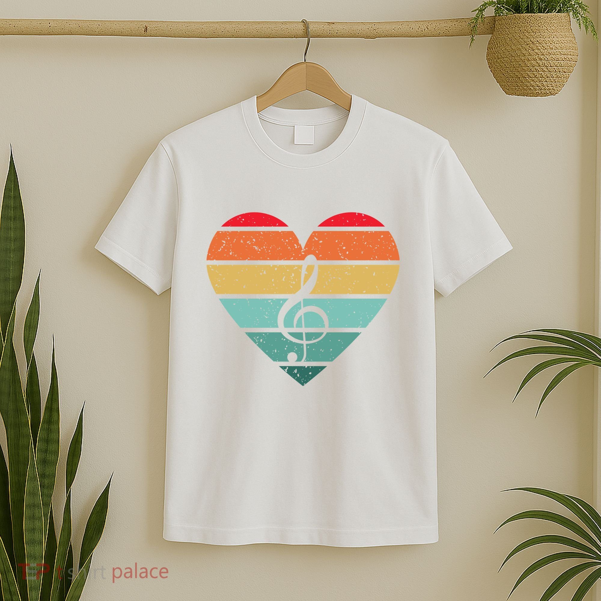 Retro Heart Sunset Note Music School T-Shirt