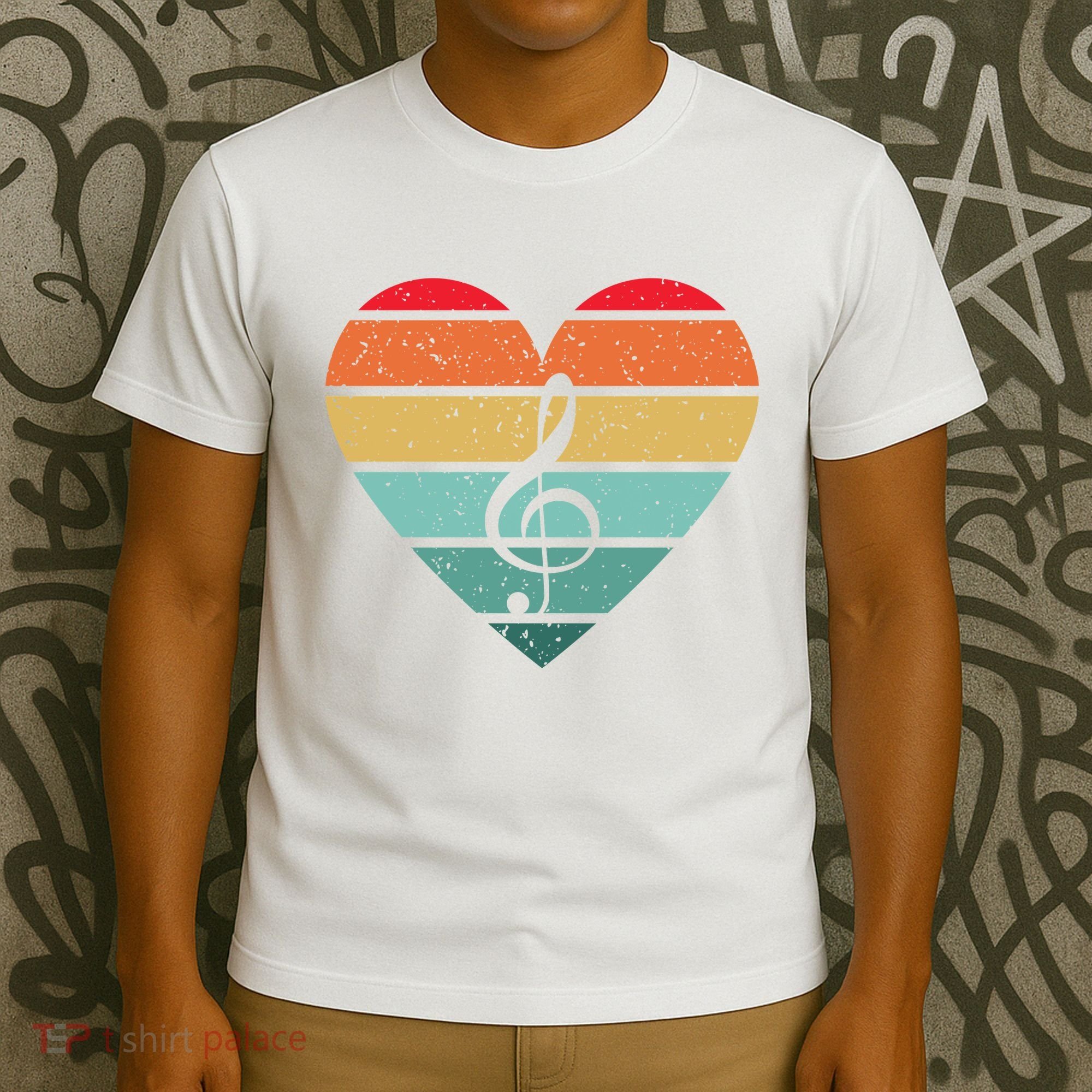 Retro Heart Sunset Note Music School T-Shirt