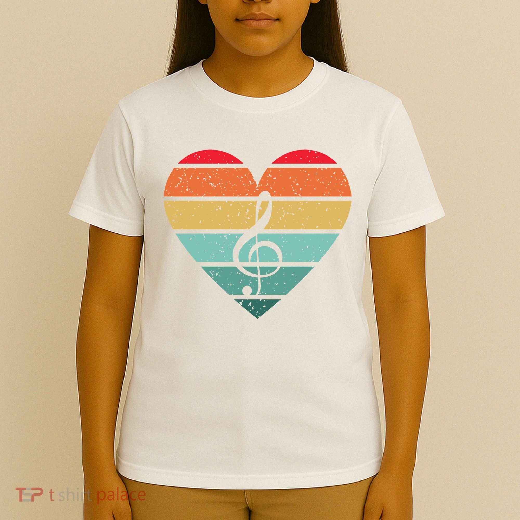 Retro Heart Sunset Note Music School T-Shirt