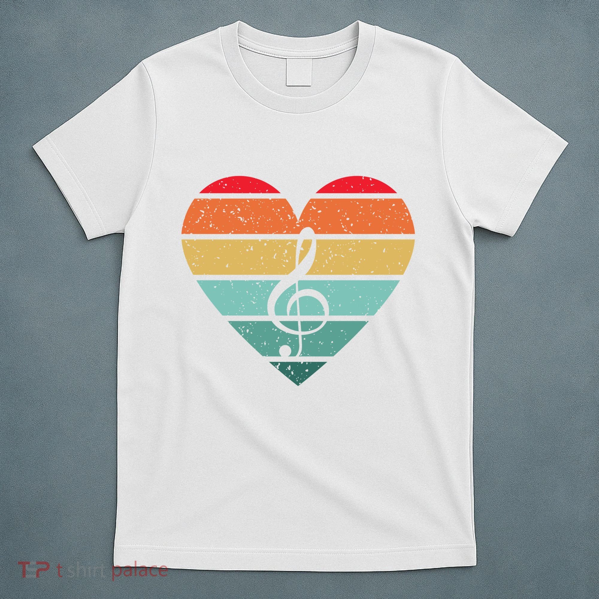 Retro Heart Sunset Note Music School T-Shirt