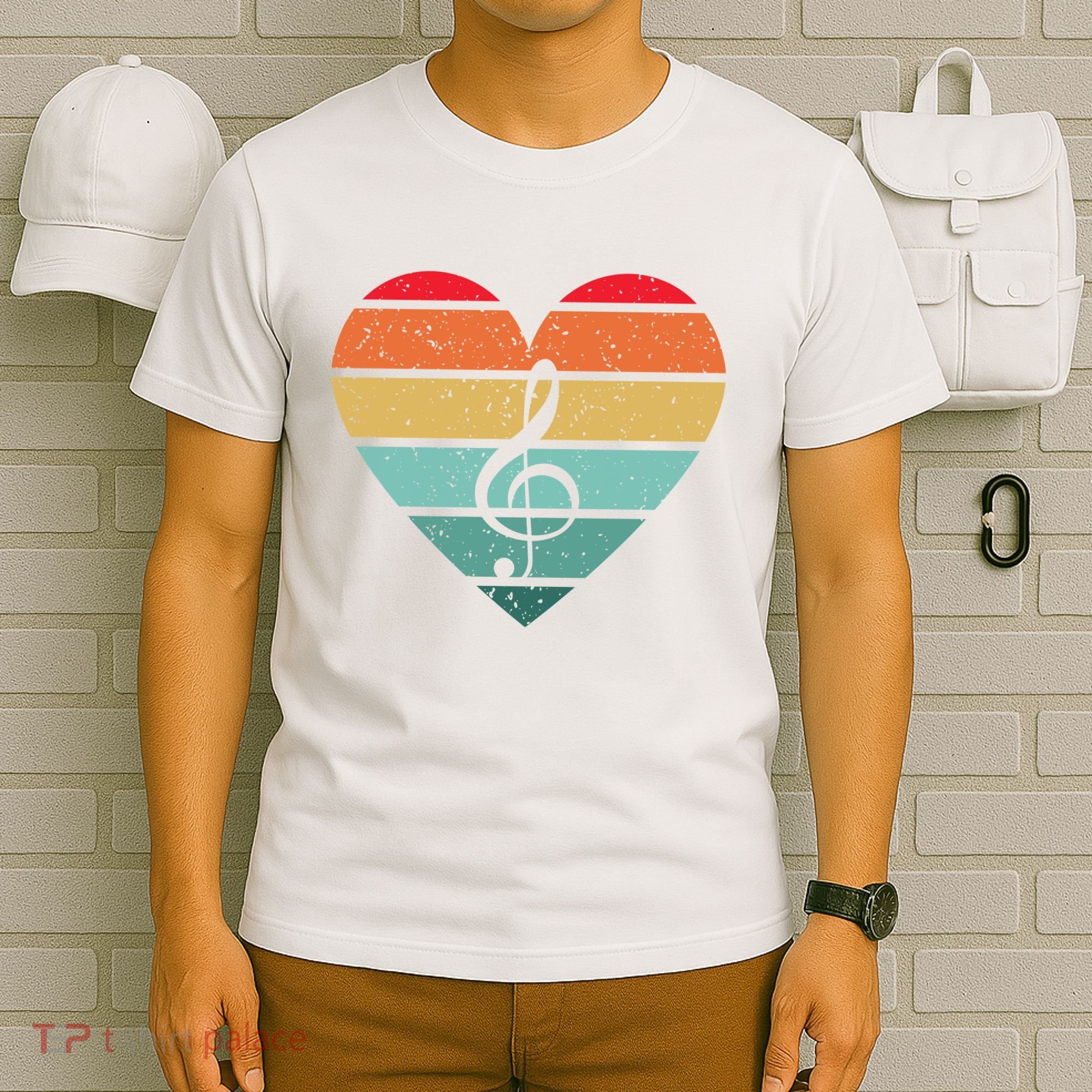Retro Heart Sunset Note Music School T-Shirt