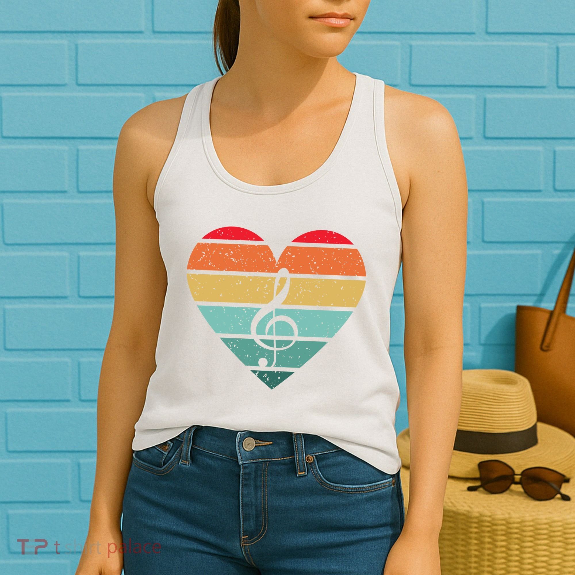 Retro Heart Sunset Note Music School Women's Tank Top