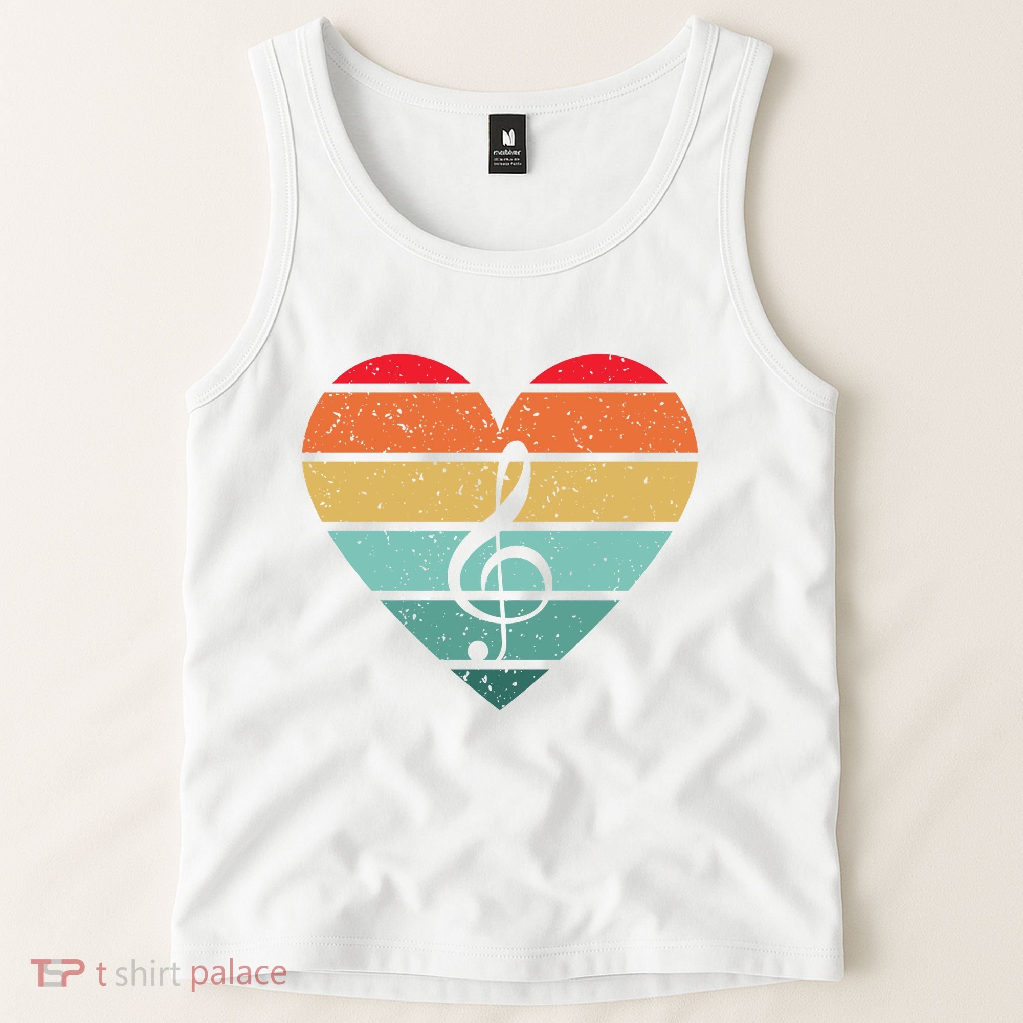 Retro Heart Sunset Note Music School Tank Top