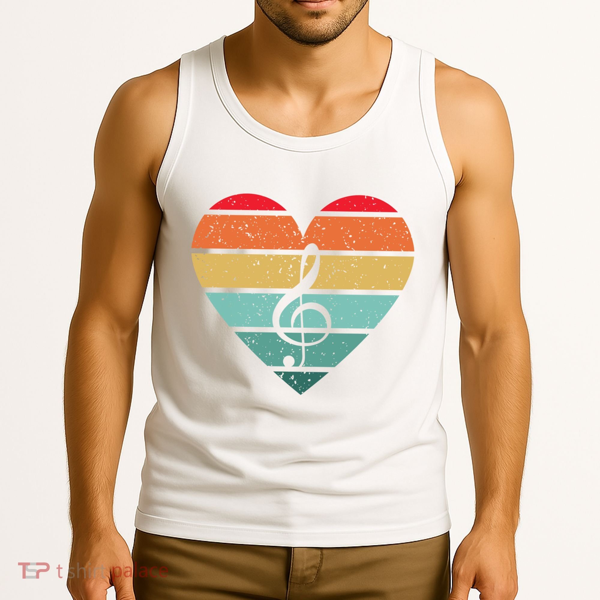 Retro Heart Sunset Note Music School Tank Top