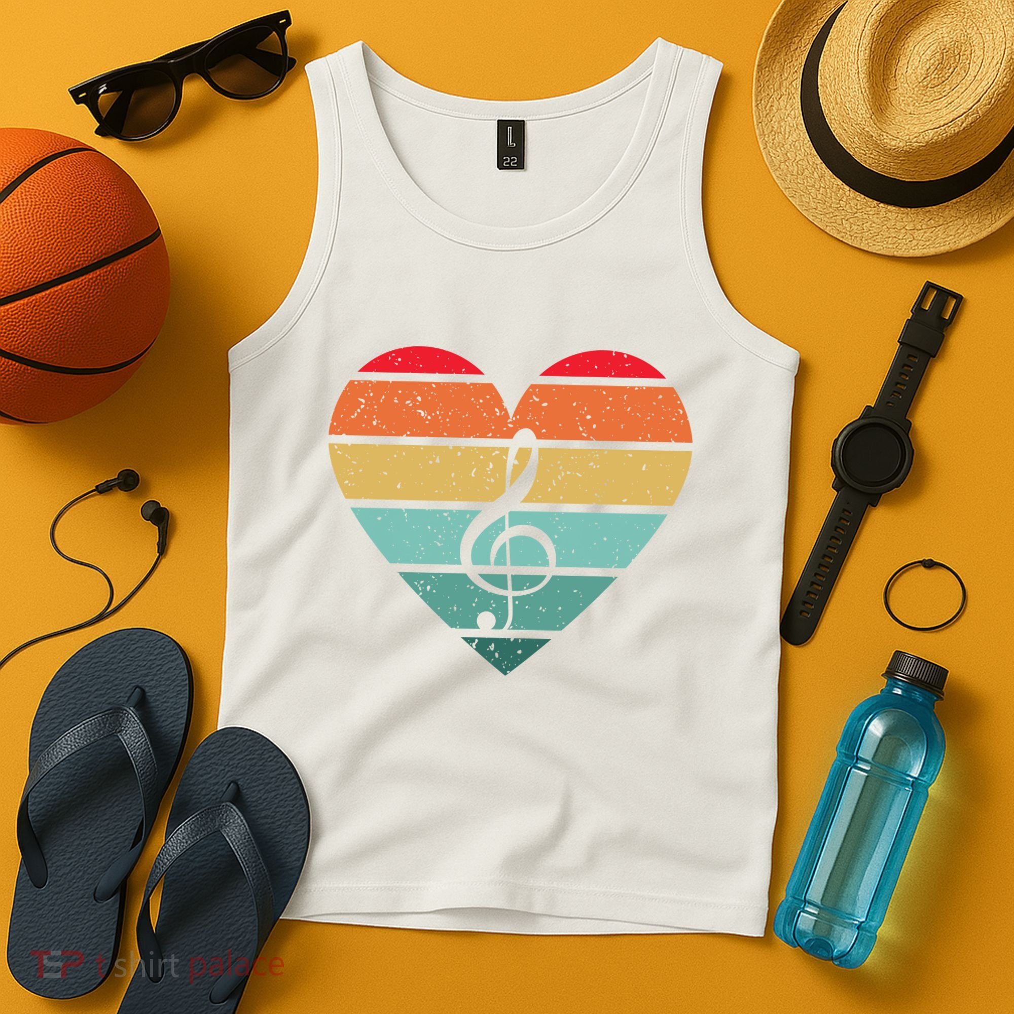 Retro Heart Sunset Note Music School Tank Top
