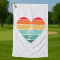 Retro Heart Sunset Note Music School Golf Towel thumb 1