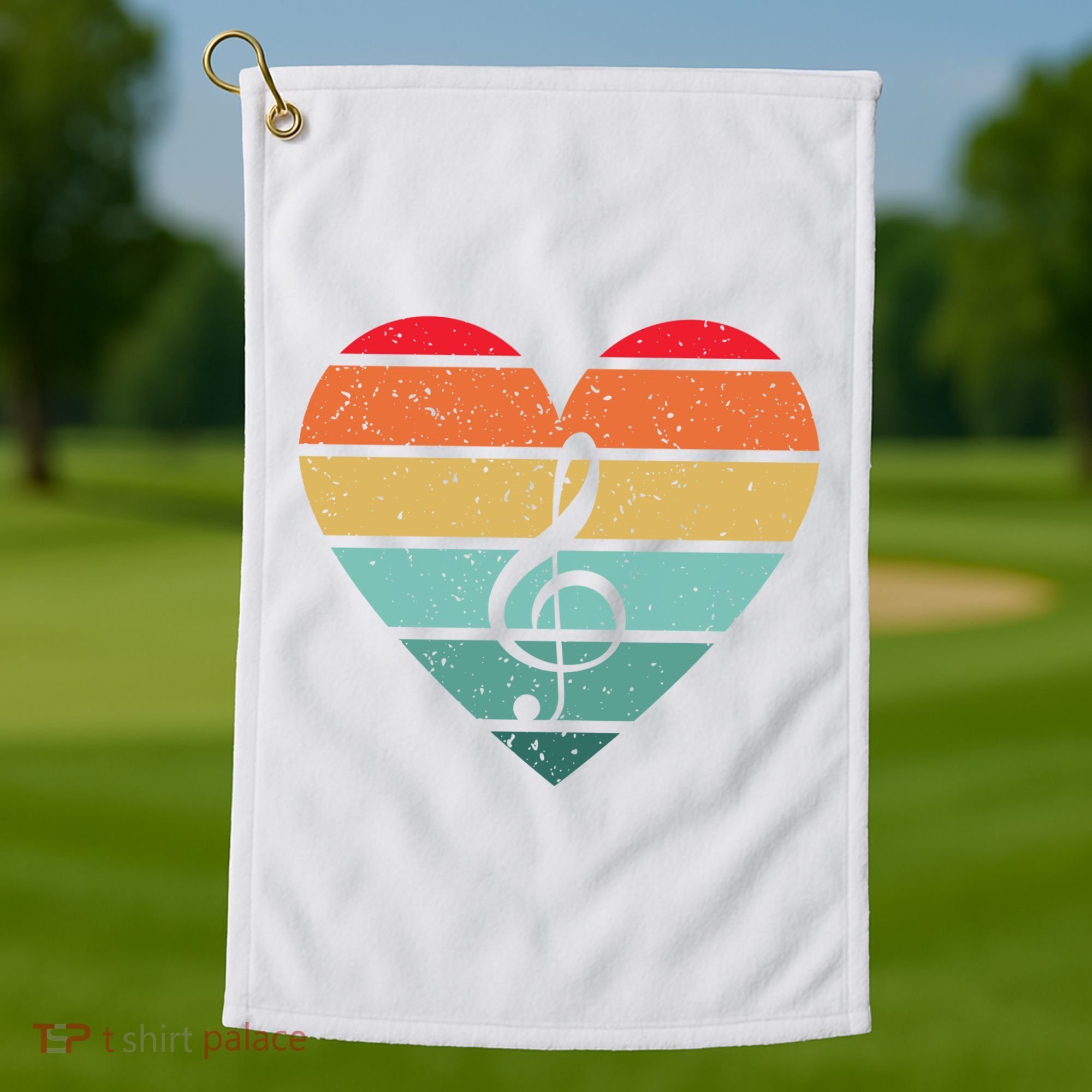 Retro Heart Sunset Note Music School Golf Towel