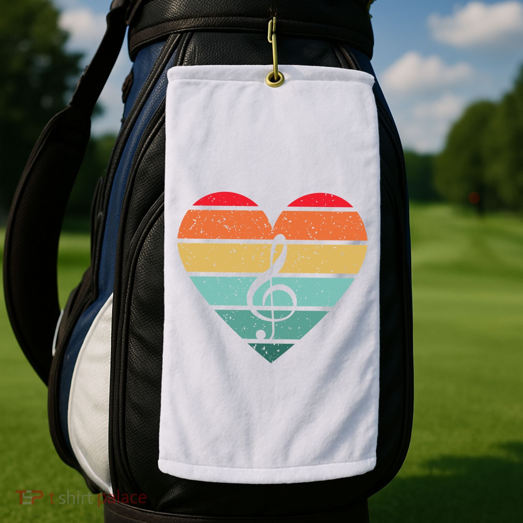 Retro Heart Sunset Note Music School Golf Towel