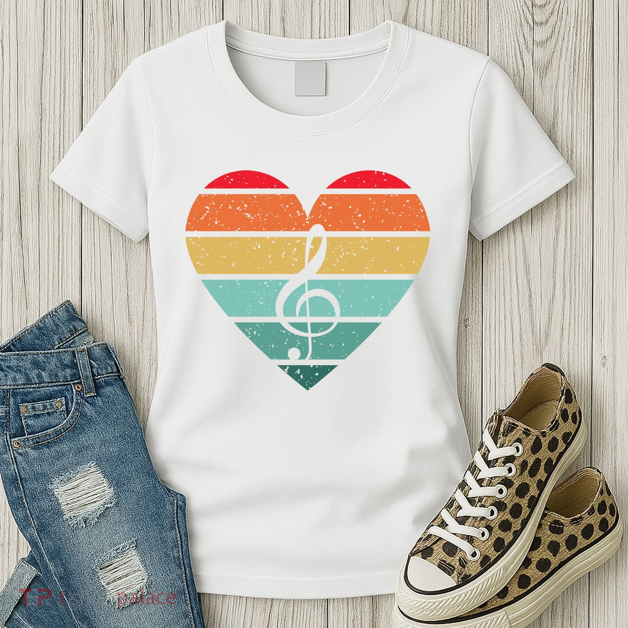 Retro Heart Sunset Note Music School Women's T-Shirt