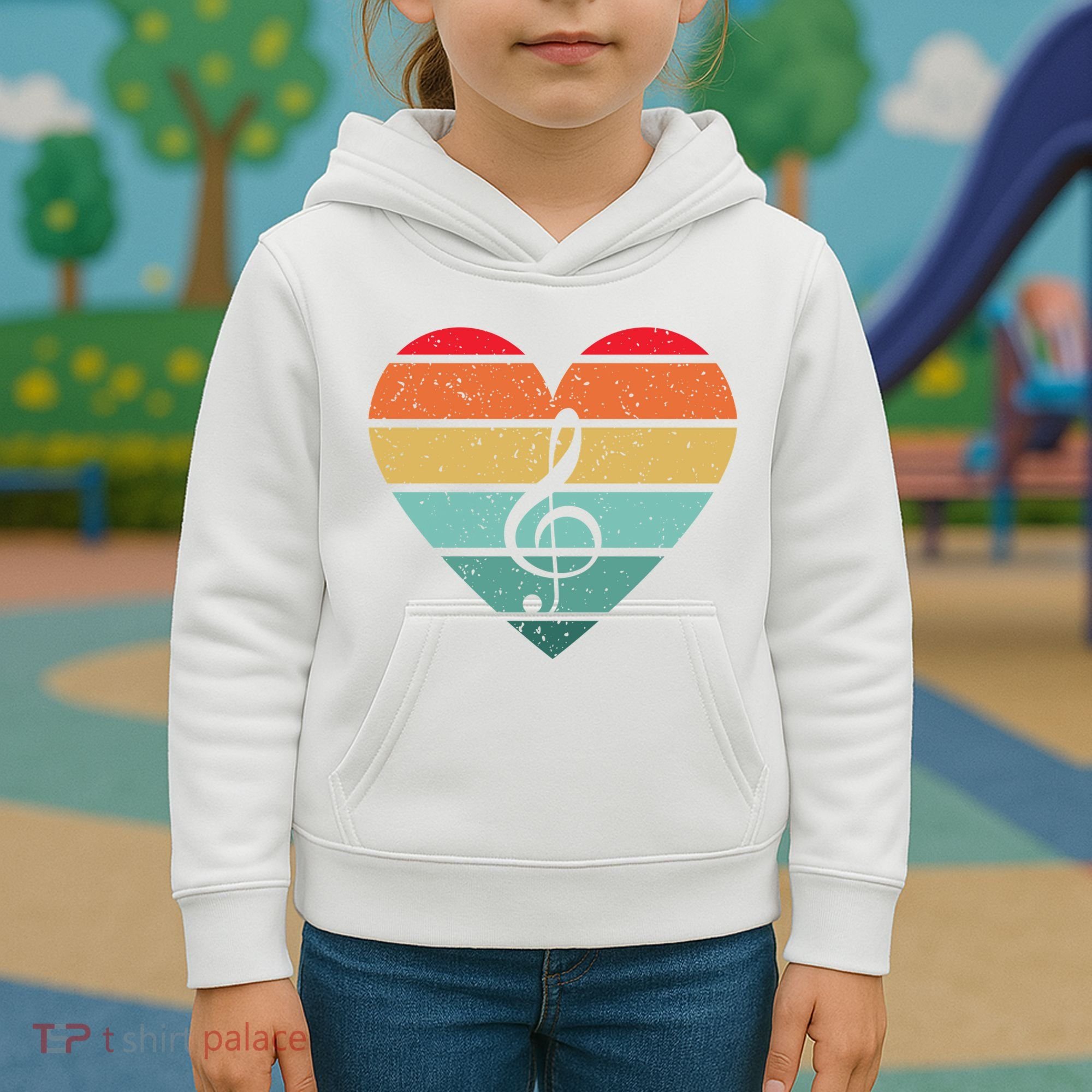Retro Heart Sunset Note Music School Kids Hoodie