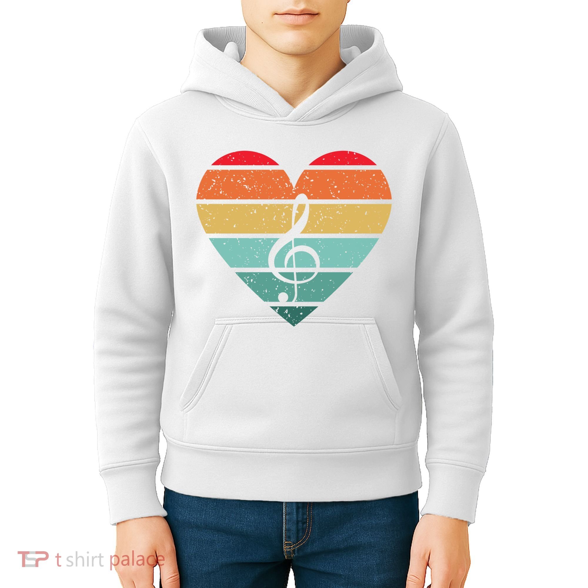 Retro Heart Sunset Note Music School Kids Hoodie