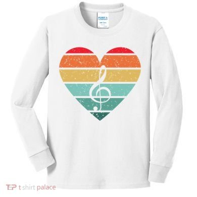 Retro Heart Sunset Note Music School Kids Long Sleeve Shirt