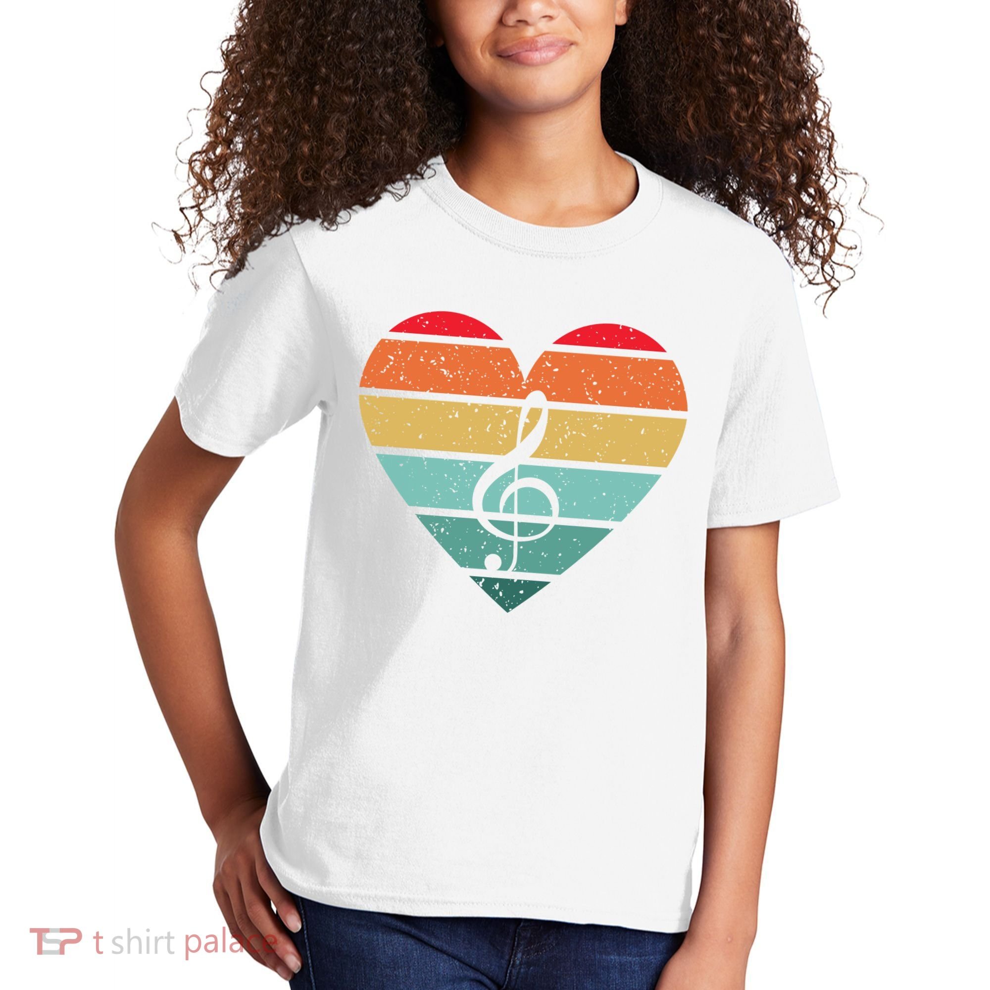 Retro Heart Sunset Note Music School Kids T-Shirt
