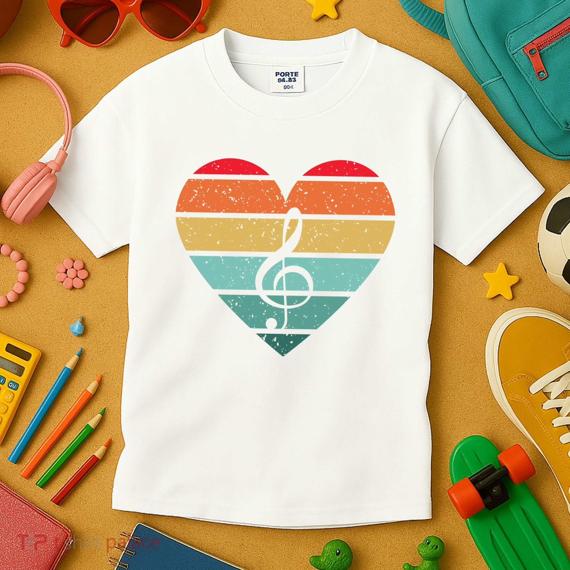 Retro Heart Sunset Note Music School Kids T-Shirt