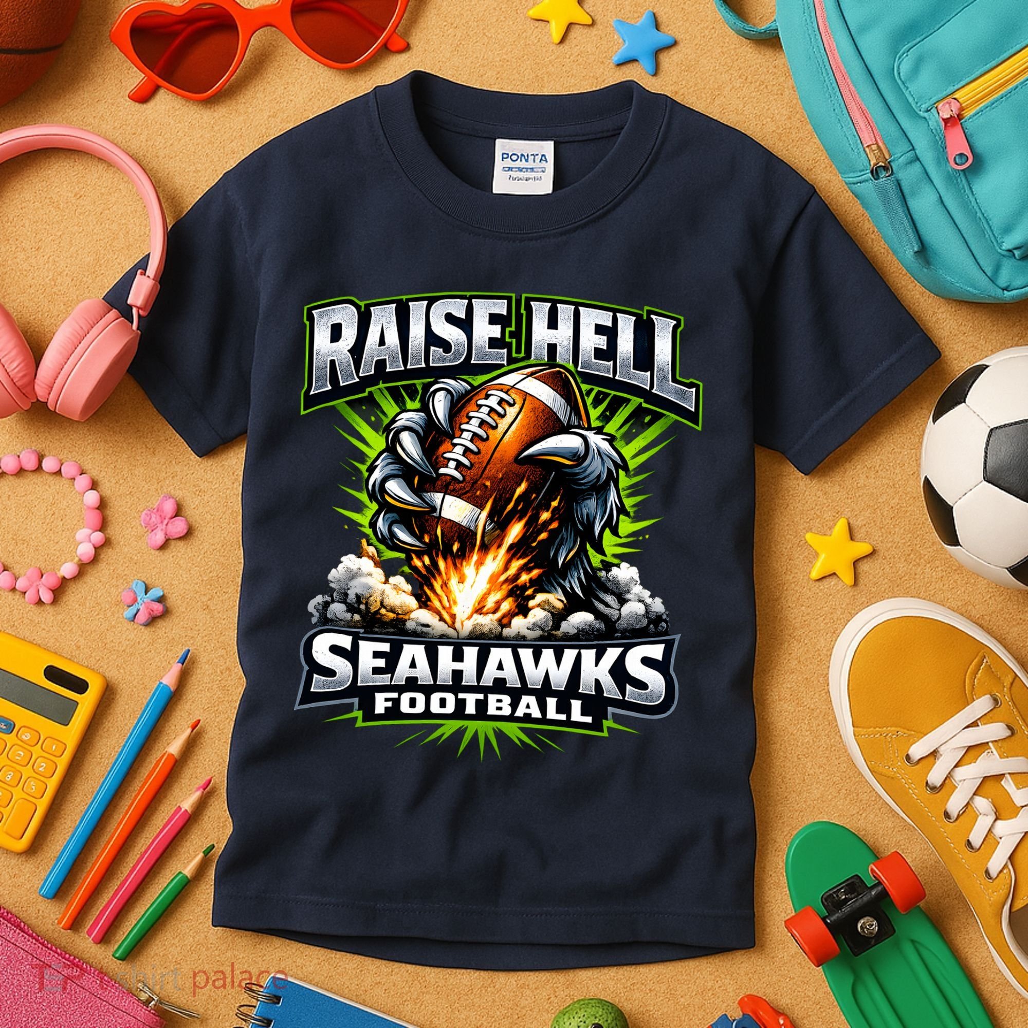 Raise Hell Seahawks Football Kids T-Shirt