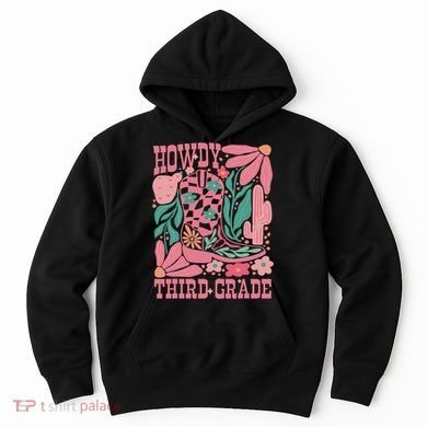 Retro Howdy Third Grade Back To School Teacher Cowgirl Boot Hoodie