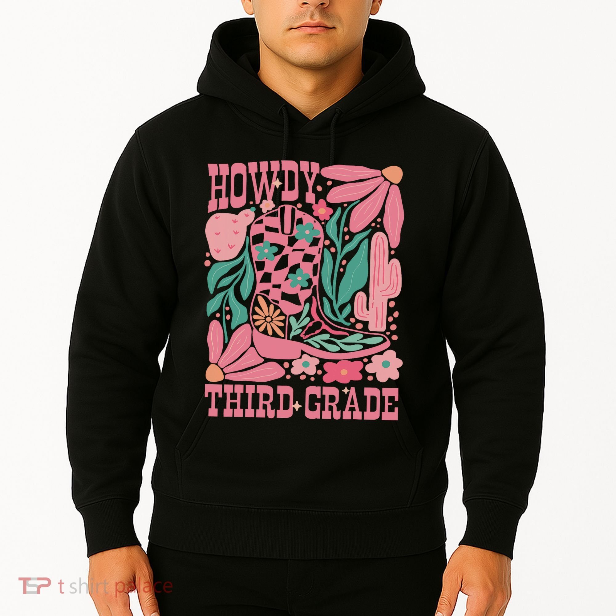 Retro Howdy Third Grade Back To School Teacher Cowgirl Boot Hoodie
