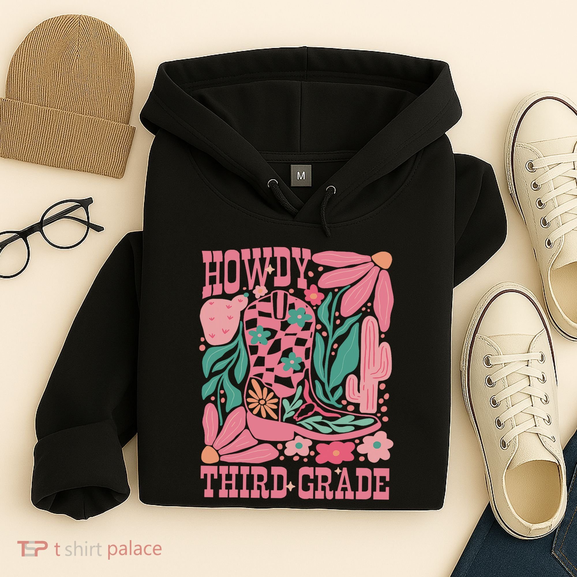 Retro Howdy Third Grade Back To School Teacher Cowgirl Boot Hoodie