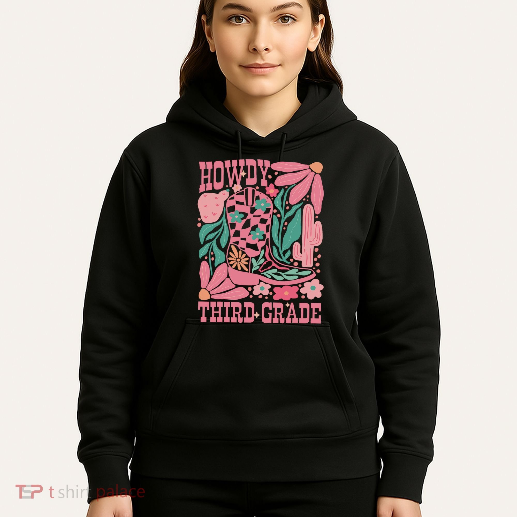 Retro Howdy Third Grade Back To School Teacher Cowgirl Boot Hoodie