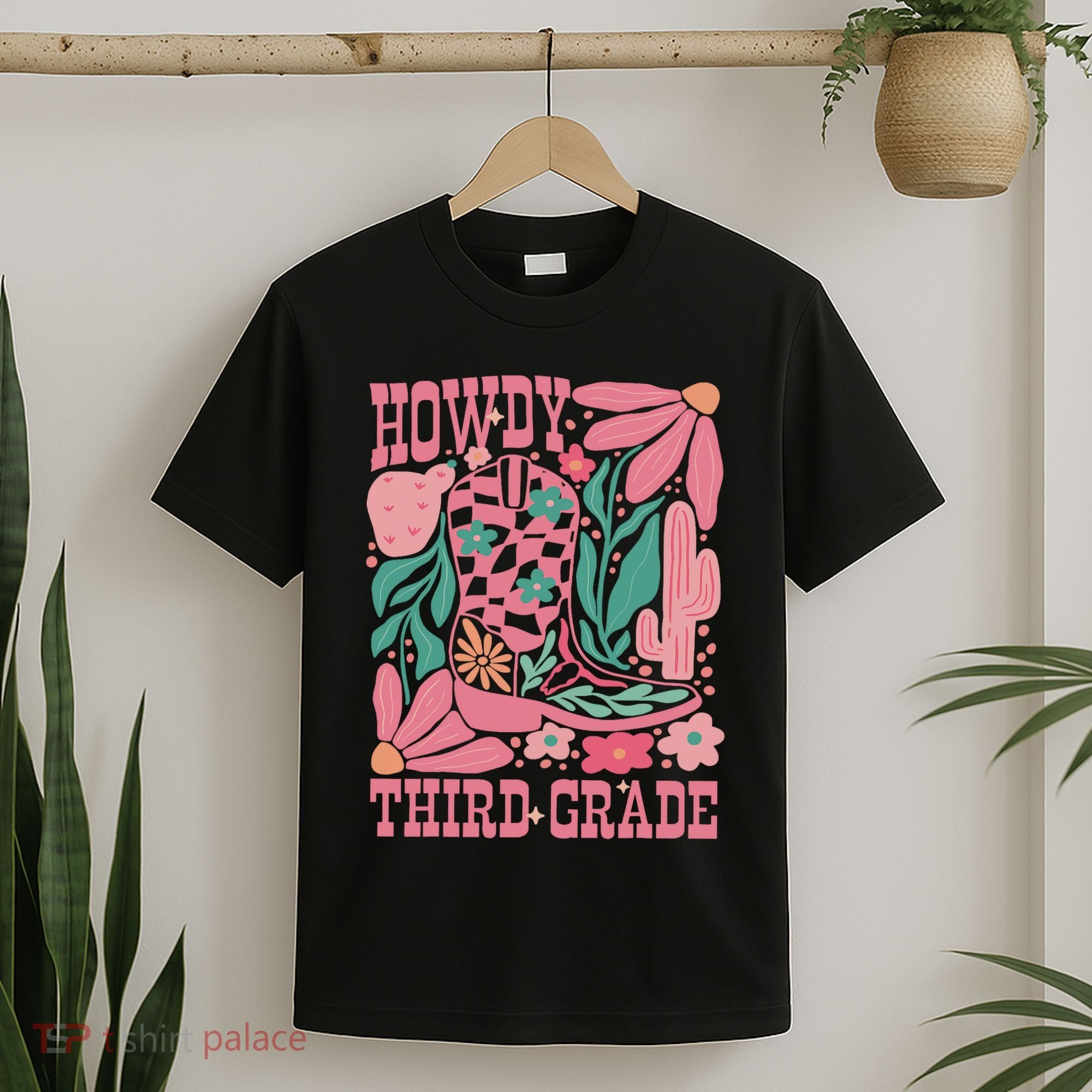 Retro Howdy Third Grade Back To School Teacher Cowgirl Boot T-Shirt
