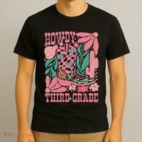 Retro Howdy Third Grade Back To School Teacher Cowgirl Boot T-Shirt thumb 3
