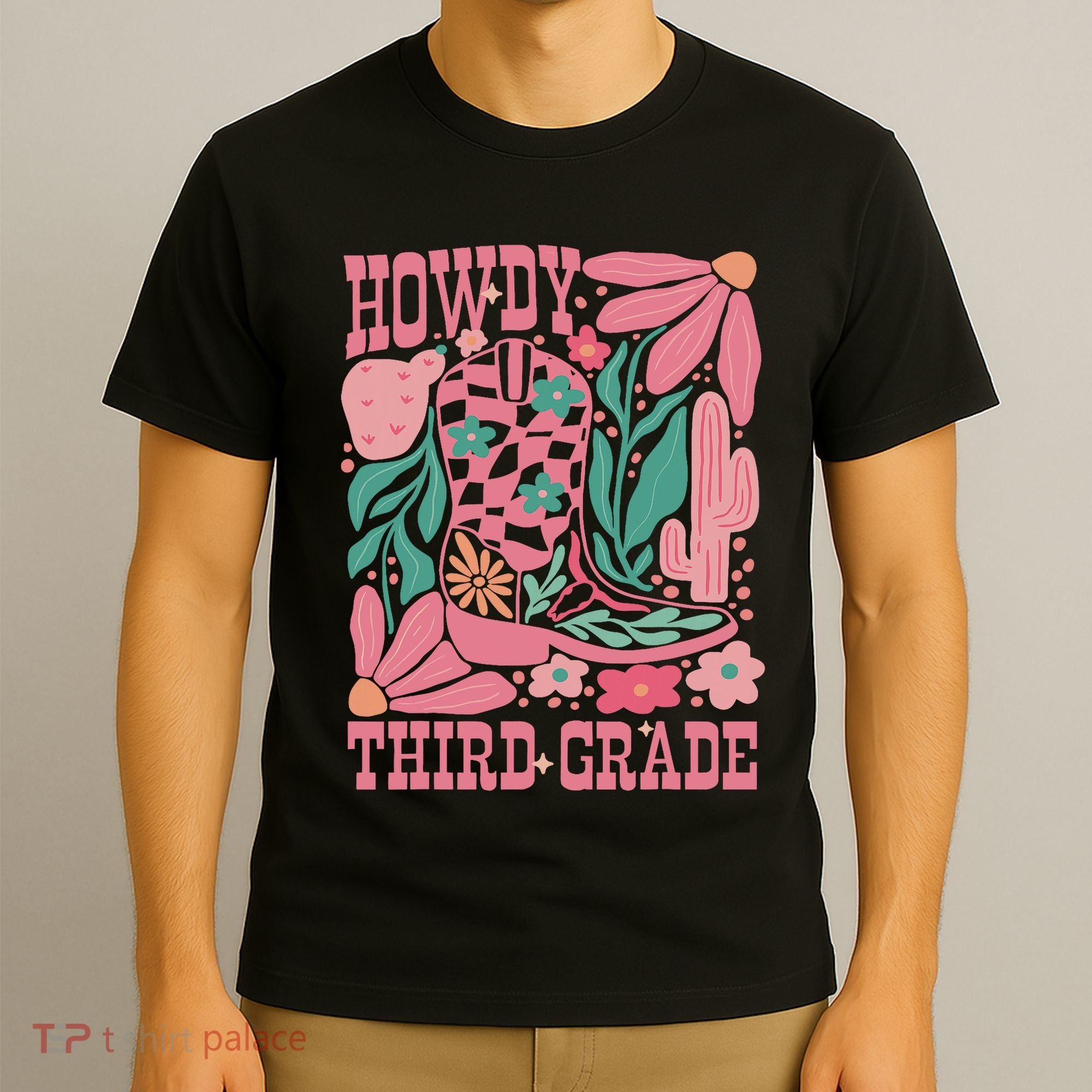 Retro Howdy Third Grade Back To School Teacher Cowgirl Boot T-Shirt