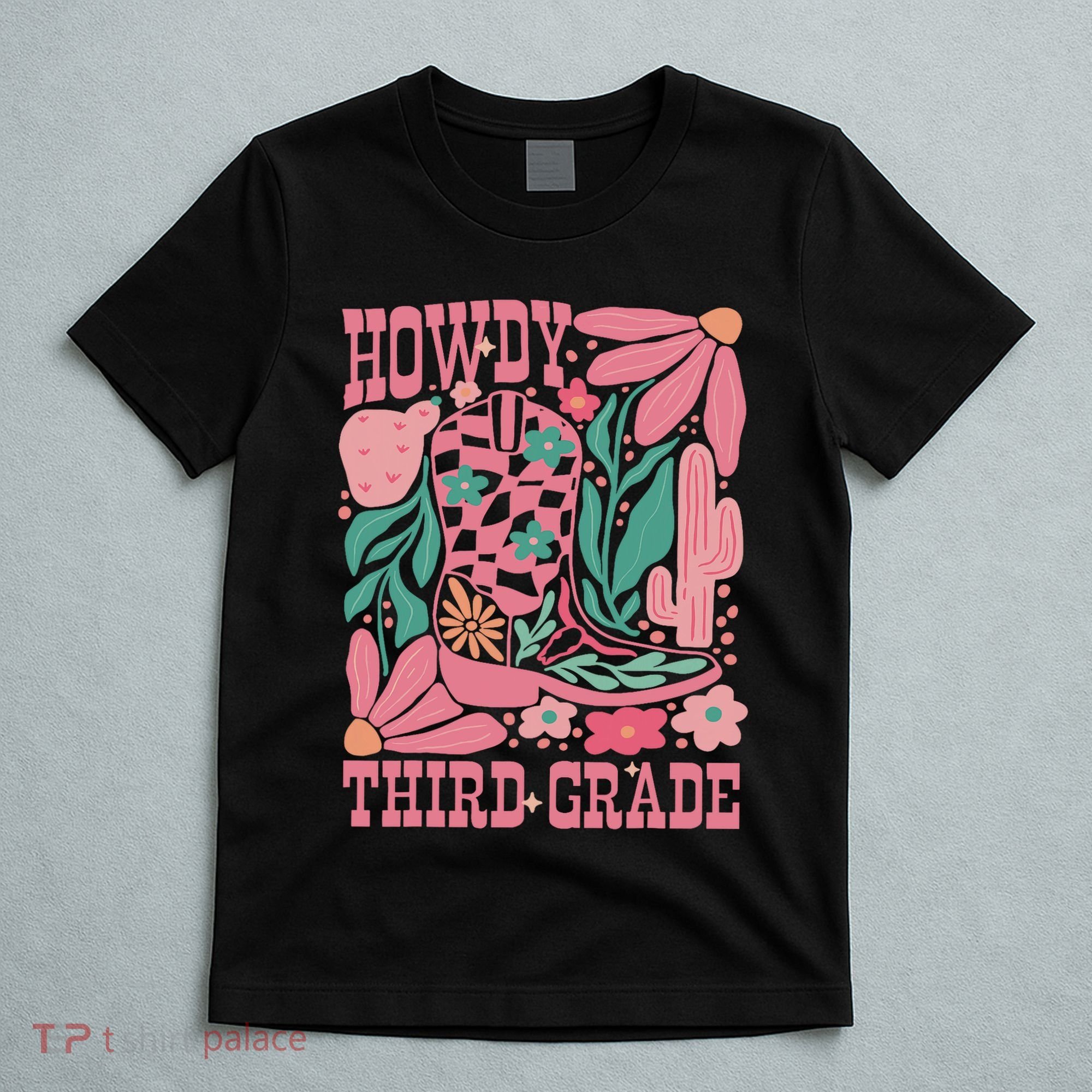 Retro Howdy Third Grade Back To School Teacher Cowgirl Boot T-Shirt