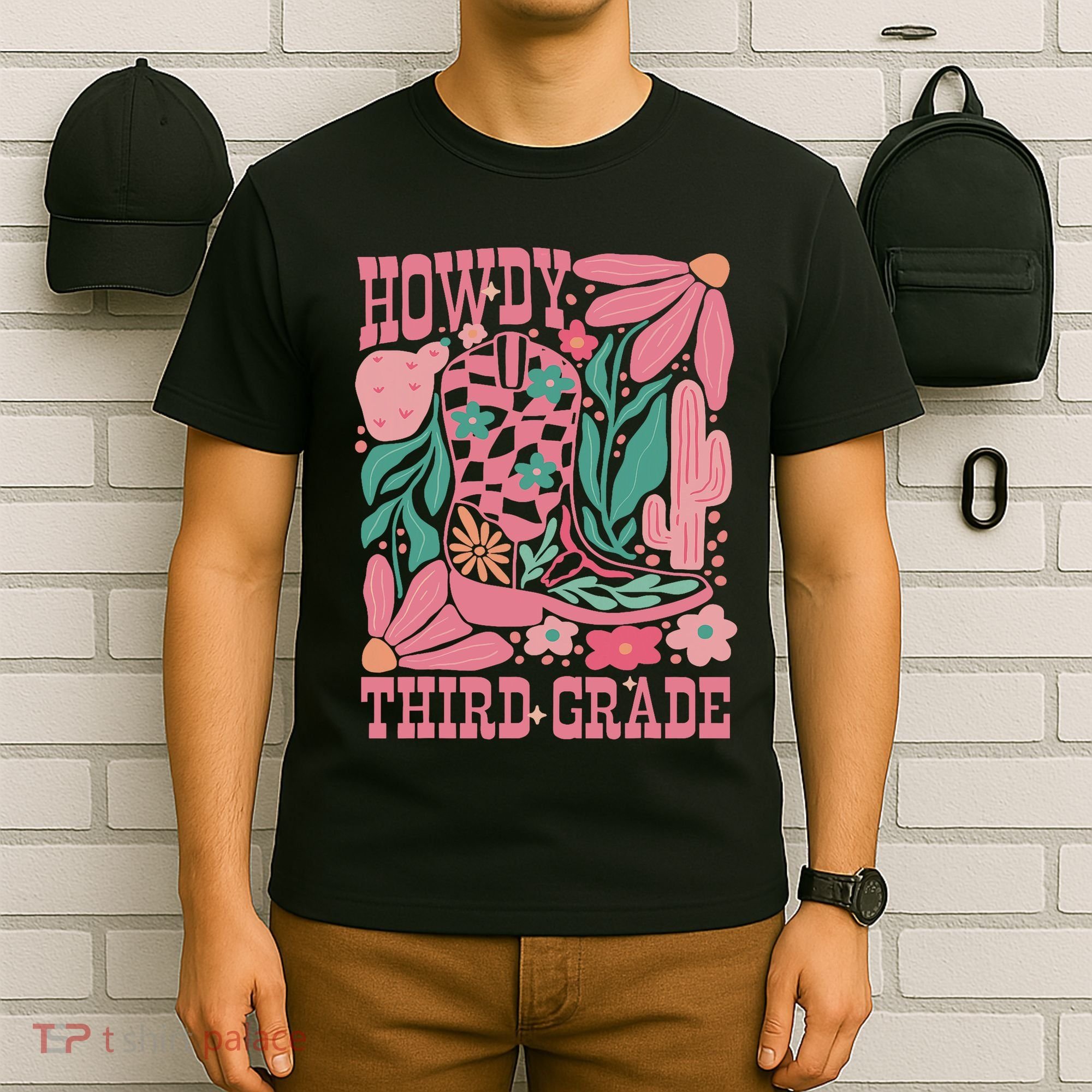 Retro Howdy Third Grade Back To School Teacher Cowgirl Boot T-Shirt