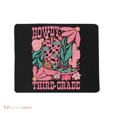 Retro Howdy Third Grade Back To School Teacher Cowgirl Boot Mousepad